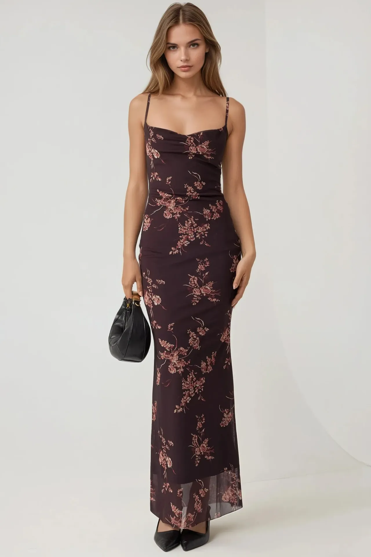 Printed Bodycon Maxi Tulle Dress 