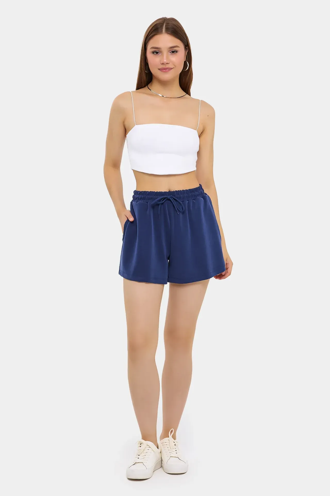 High-Waist Woven Shorts with Drawstring