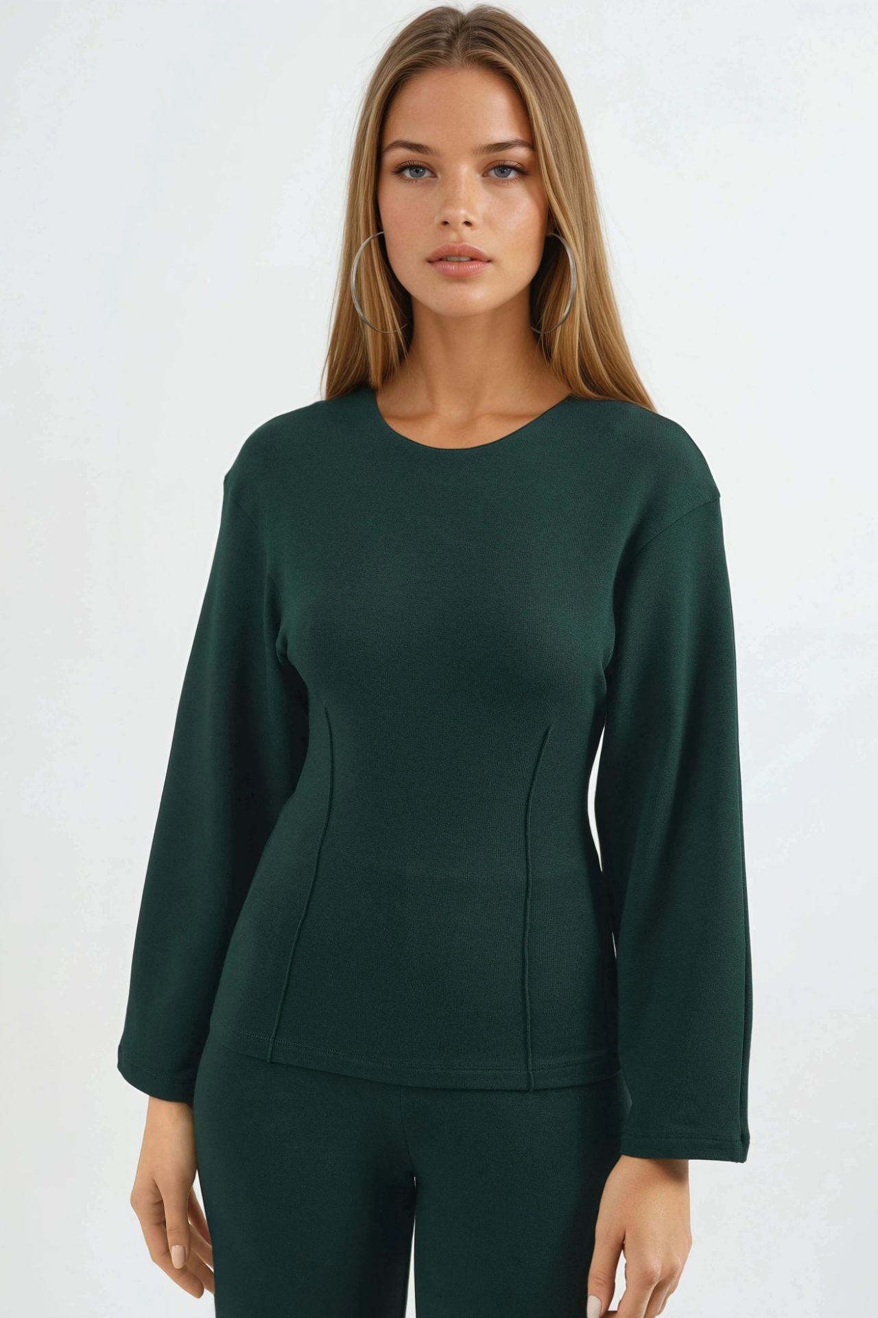 BUSEM Crew Neck Long Sleeve Fitted Blouse 7