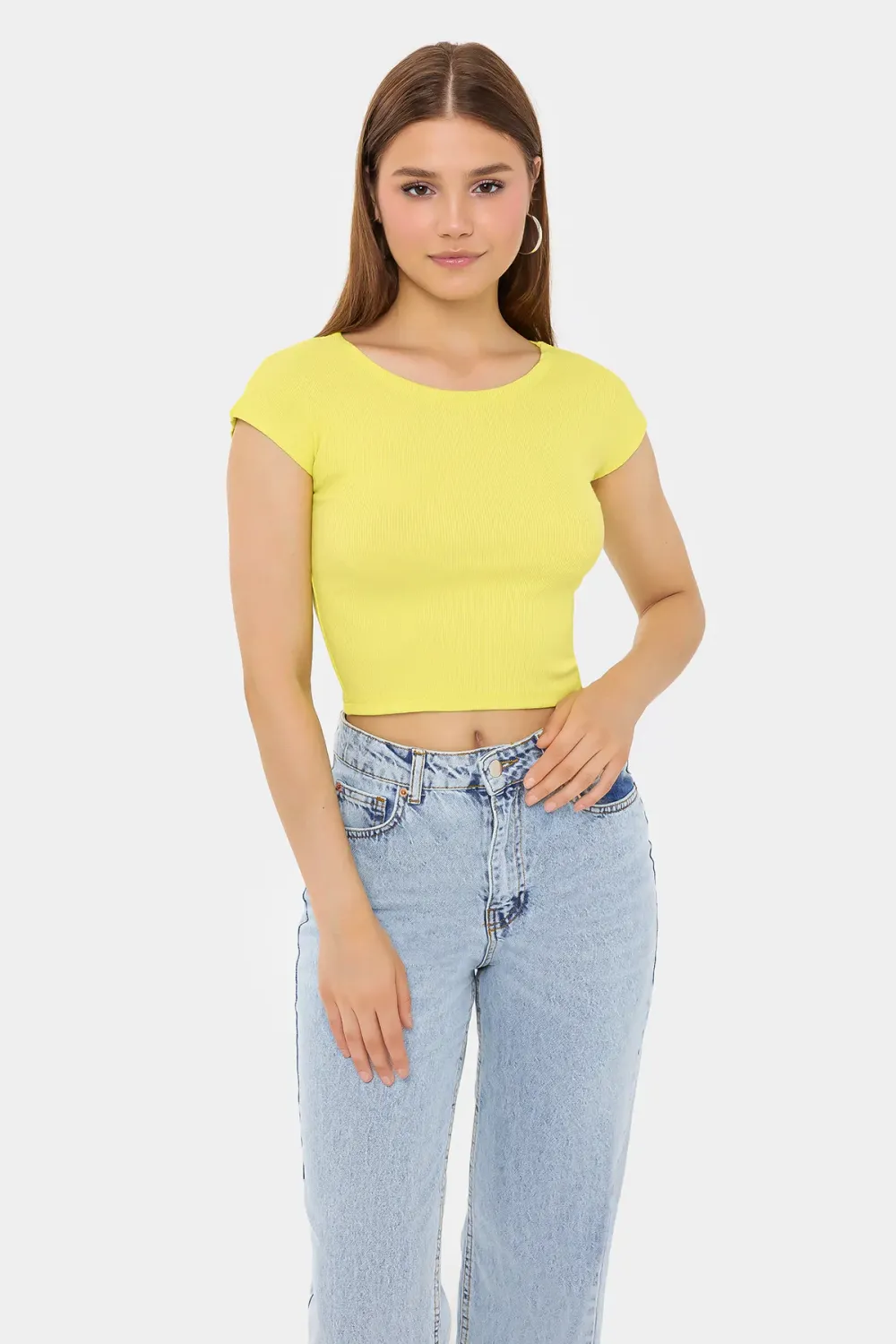 Basic Round Neck Short Sleeve Cropped Top 2