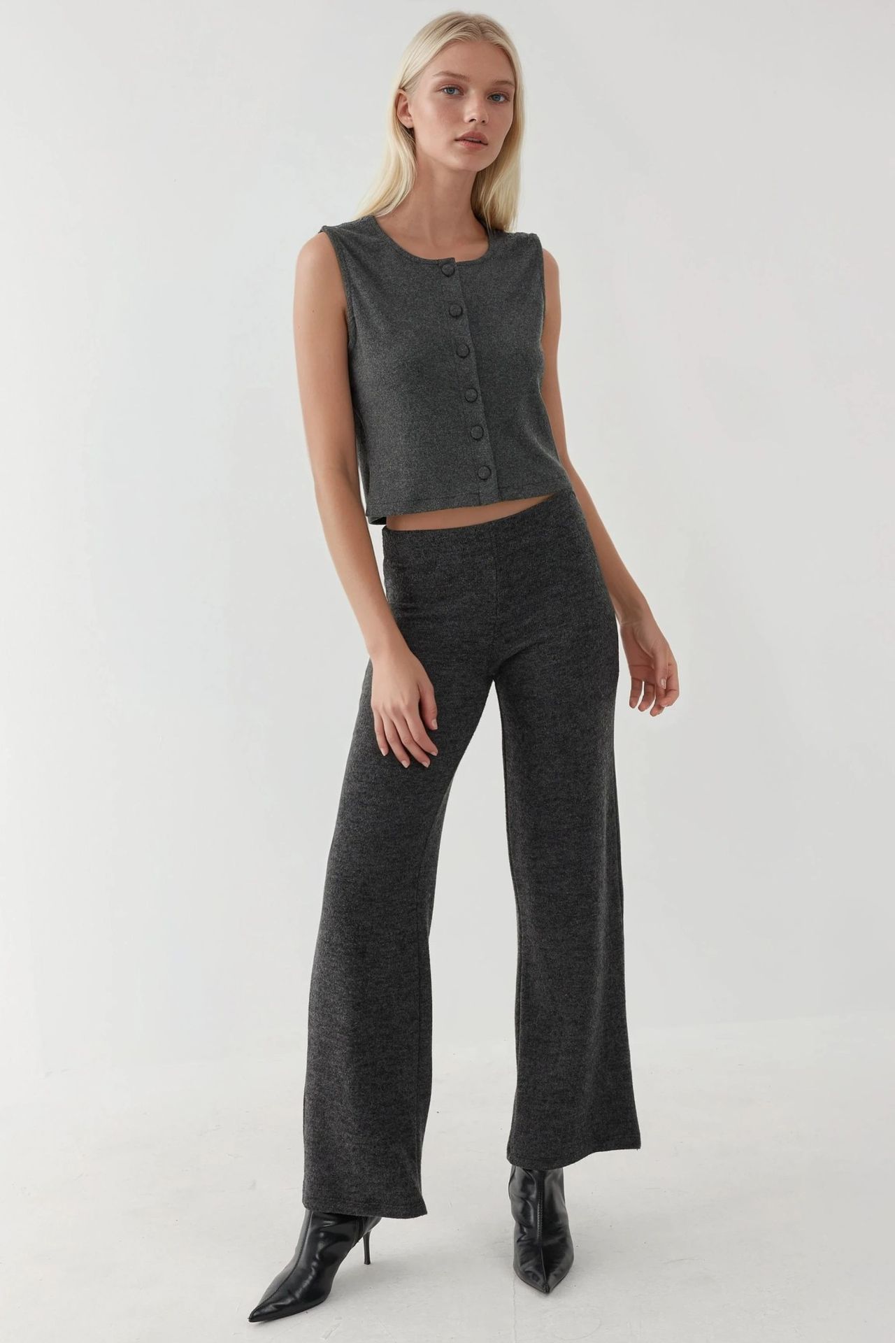 Textured Crew Neck Sleeveless Waistcoat with Button Detail 7