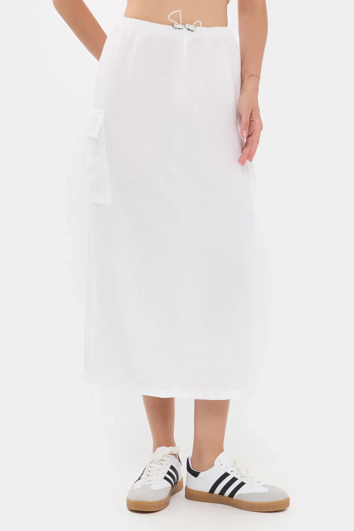 Drawstring Midi Skirt with Pocket Detail 3