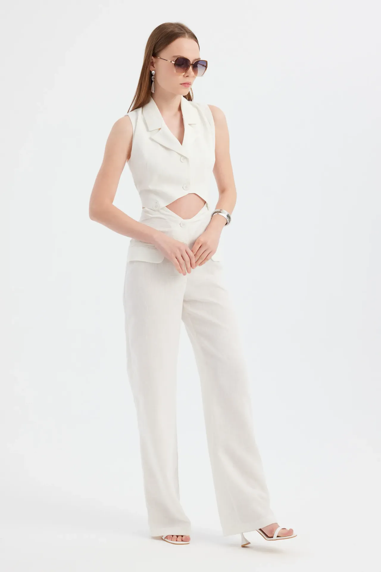 High-Waist Wide-Leg Coords Set with Pocket Detail