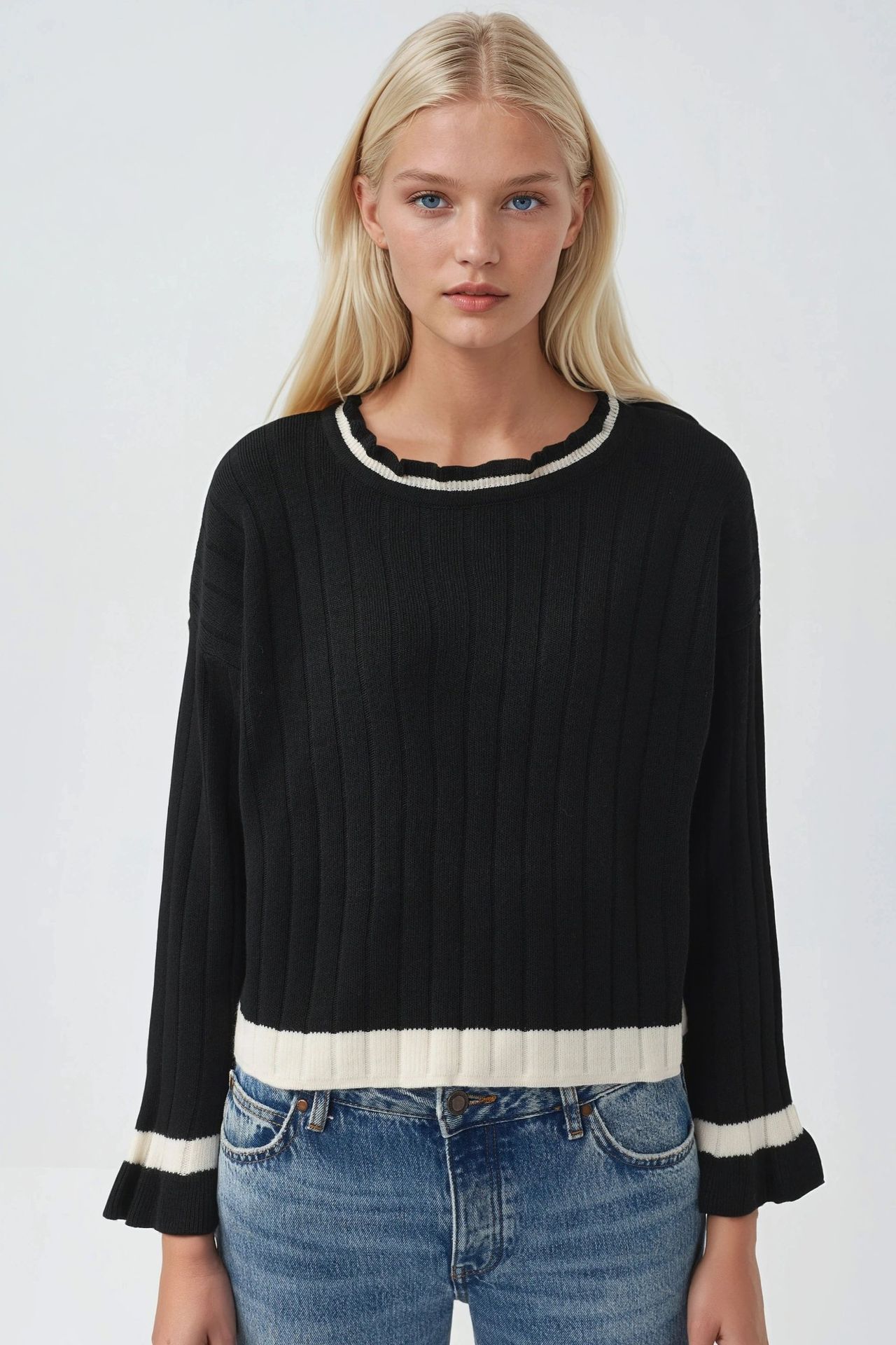 MY FASHION Striped Knit Sweater with Crew Neck 5