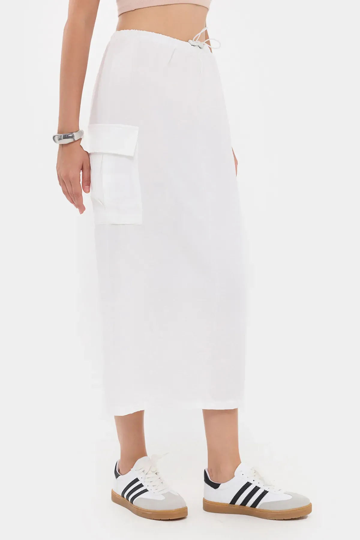 Drawstring Midi Skirt with Pocket Detail 2