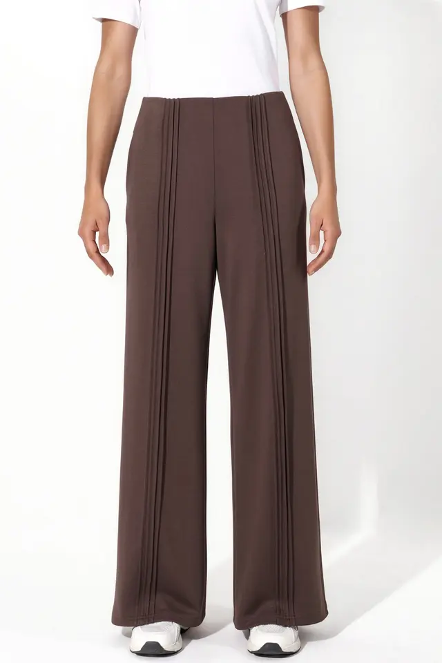 Modal Touch Rib Detail Straight Leg Pants