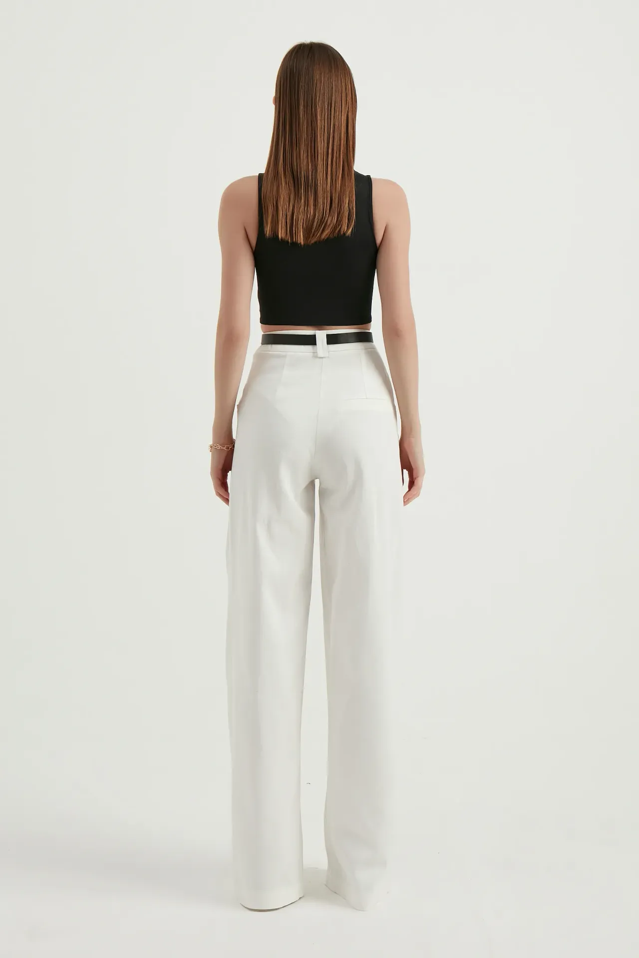 High Waist Pleated Belted Wide Leg Trousers with a Pocket Detail