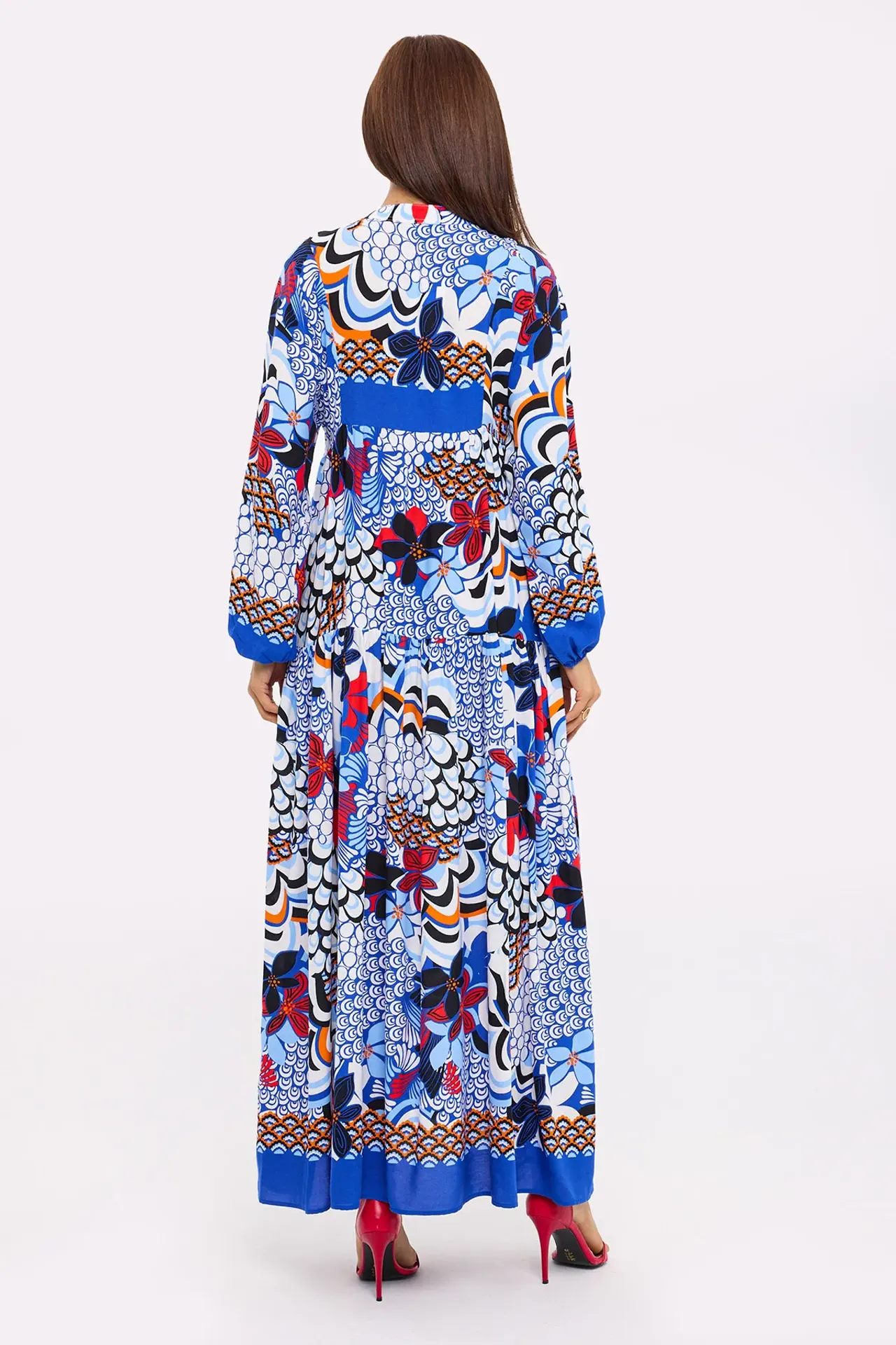 Abstract Print Tiered Shirt Maxi Dress