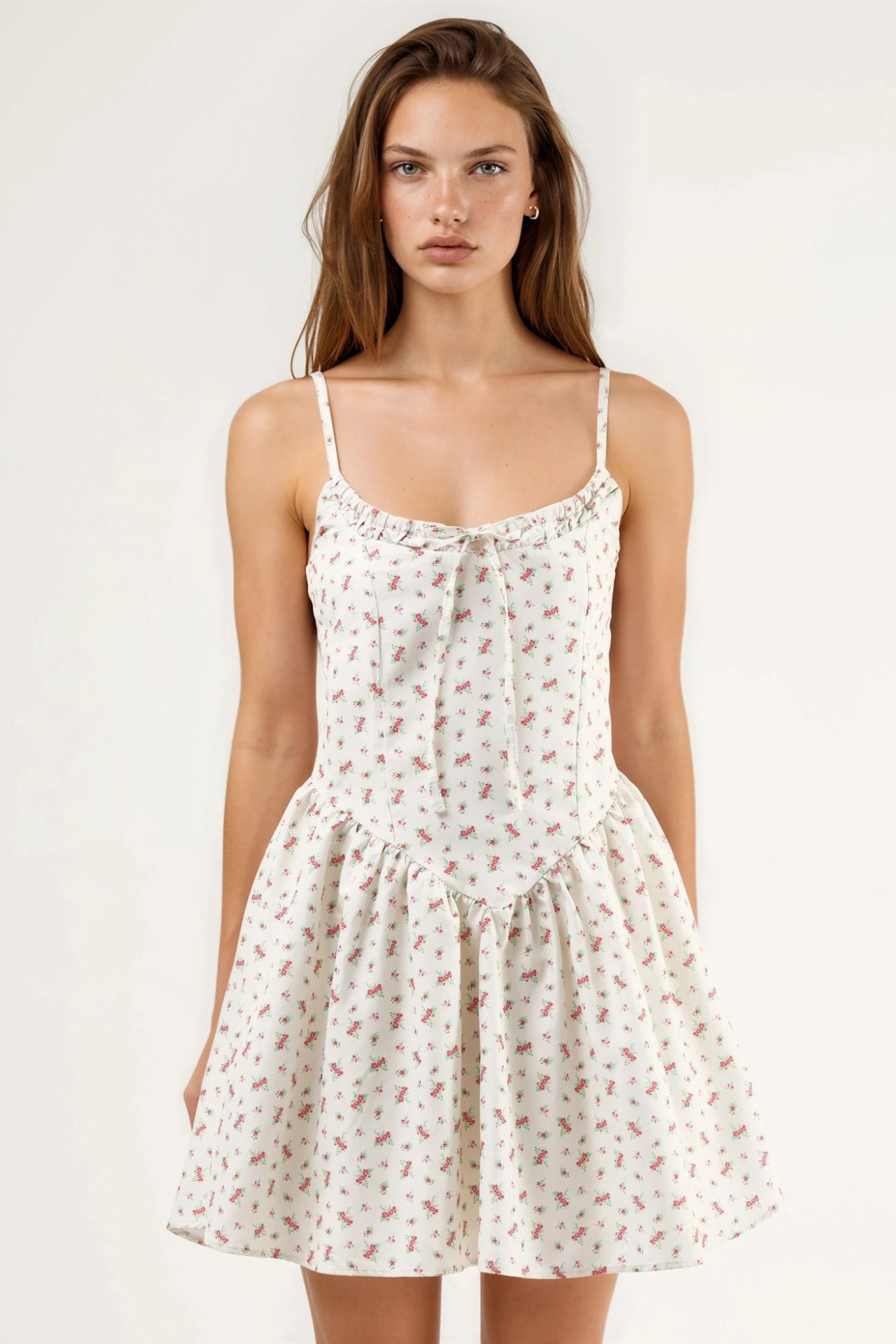 BUSEM Floral U Collar Mini Dress with Tie Detail 7