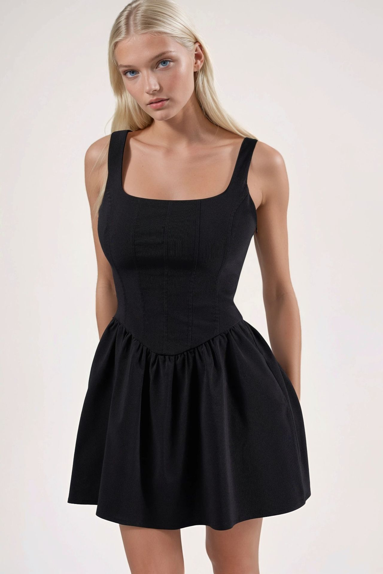 Square Collar A-Form Mini Dress 1