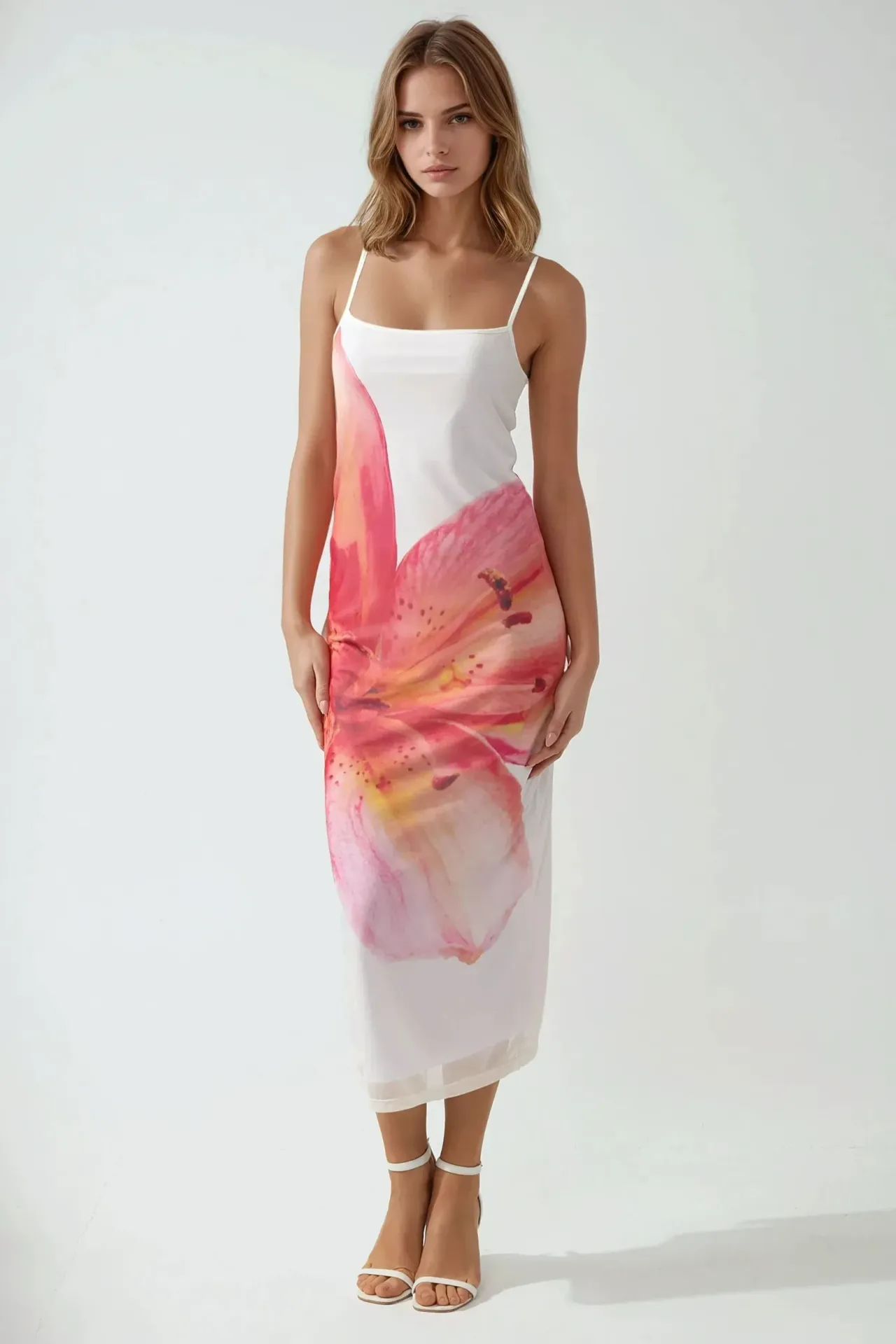 Square Collar Bodycon Dress with Floral Print 2