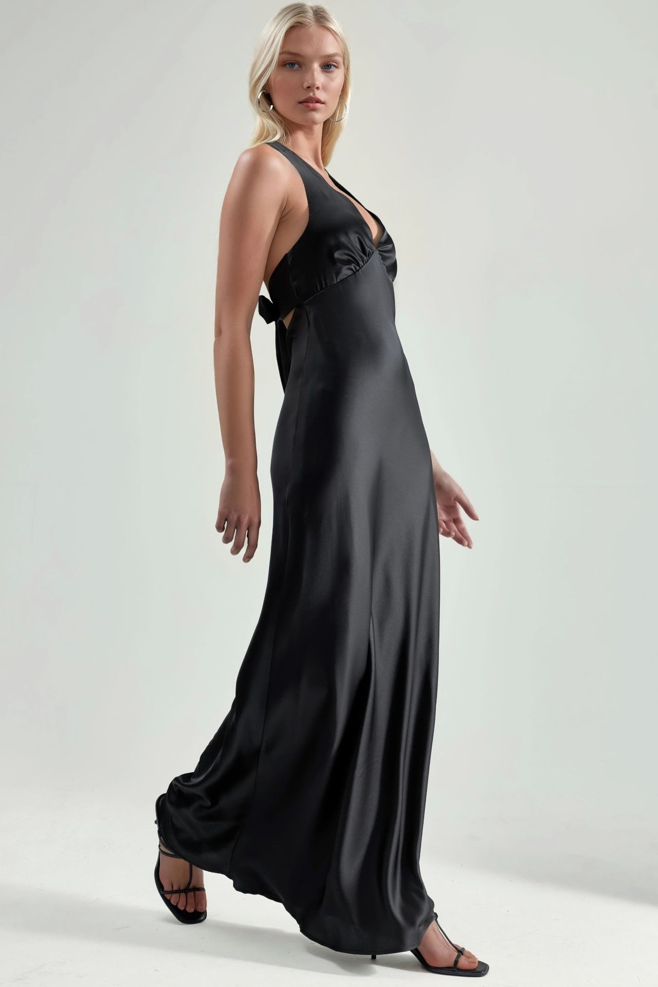 Halter Neck V-Neck Satin Maxi Dress 8