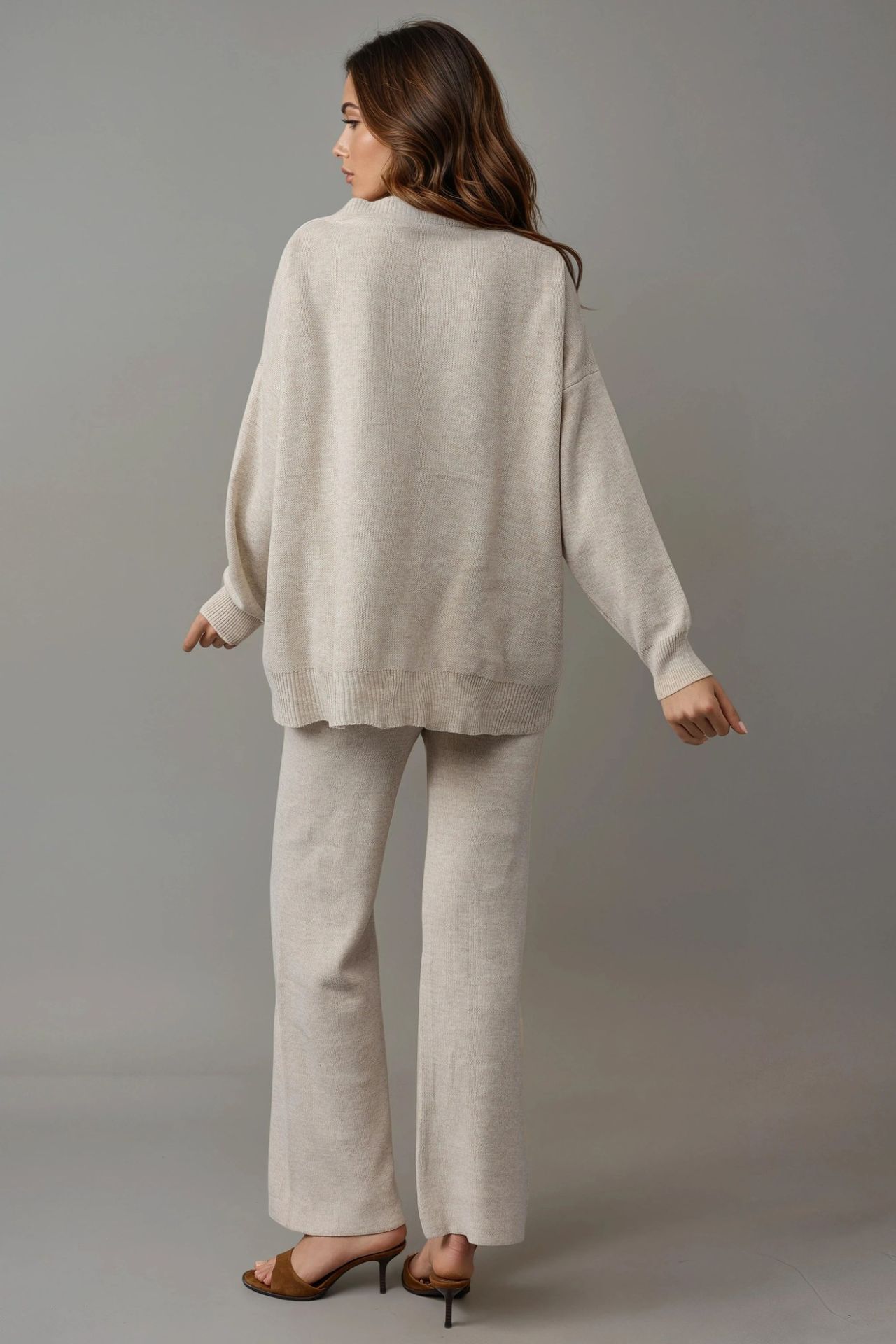 MY FASHION V-Neck Cardigan and Wide Leg Pants Knitwear Set 3