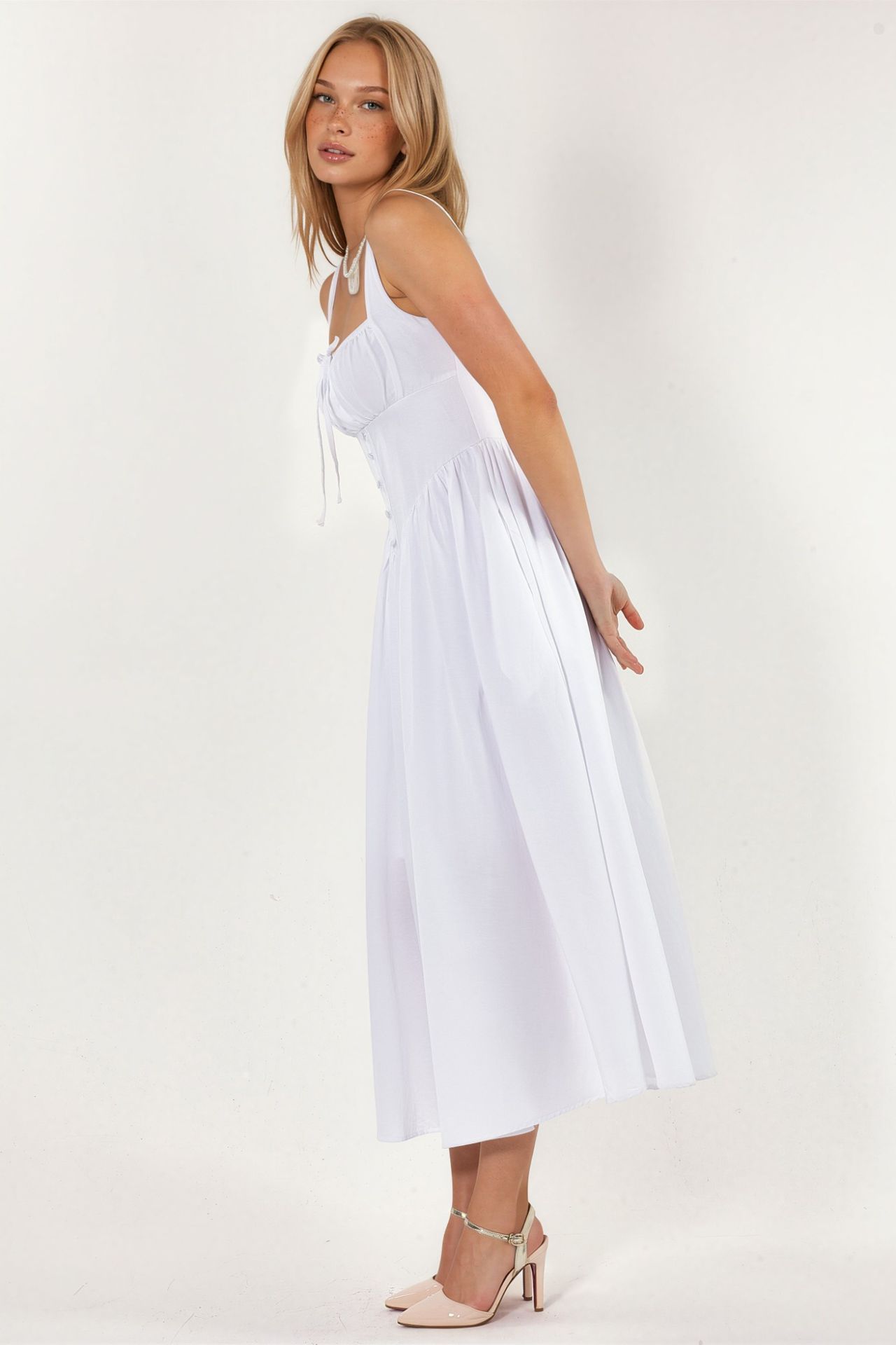BUSEM Midi Dress with Square Collar and Button Detail 3