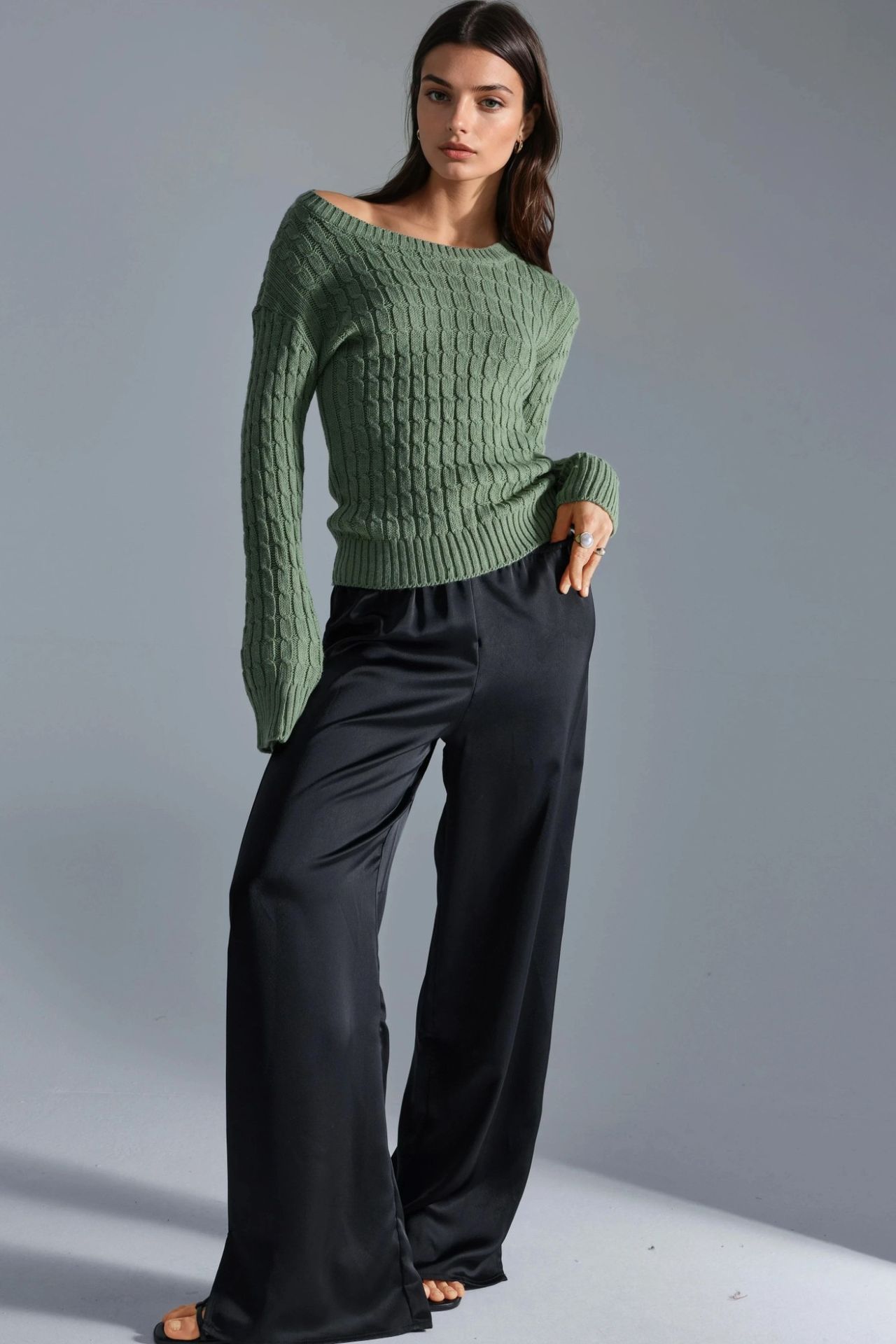 MY FASHION Boat Neck Cable Knit Sweater 5