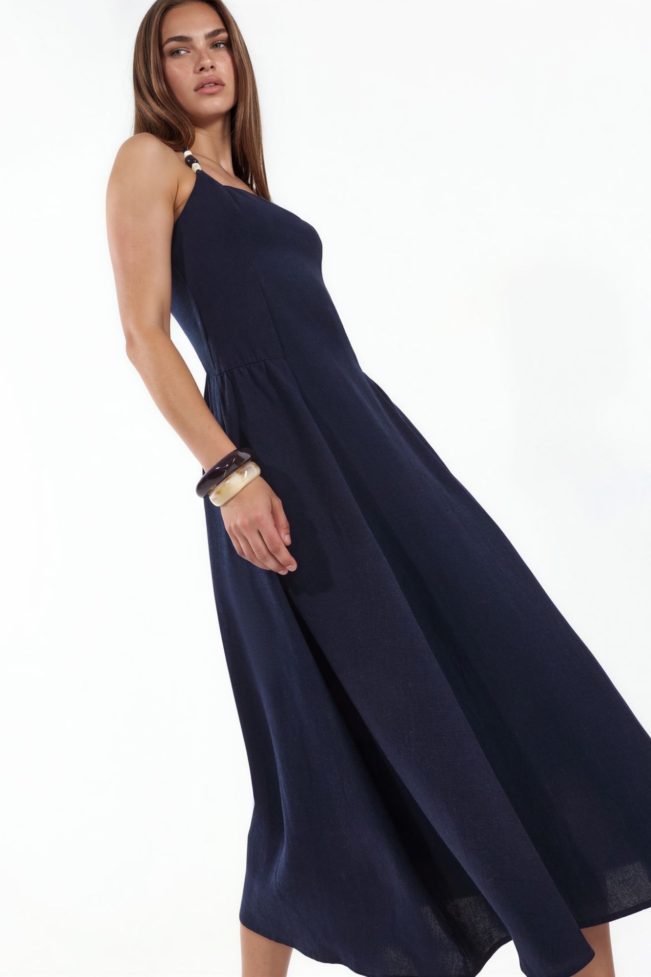 Halter Neck Beaded Detail Midi Dress