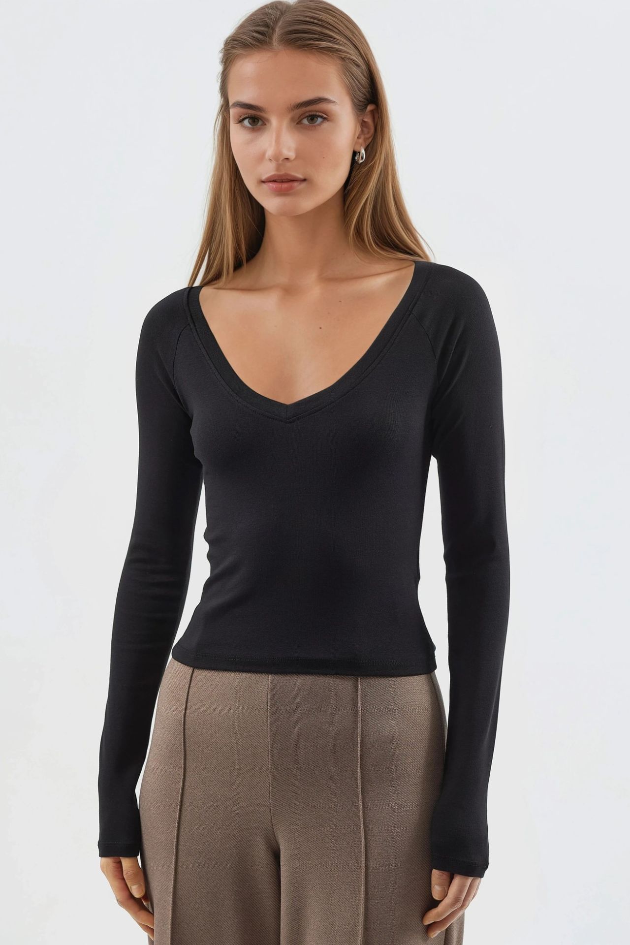 BUSEM V-Neck Long Sleeve Fitted Blouse 7