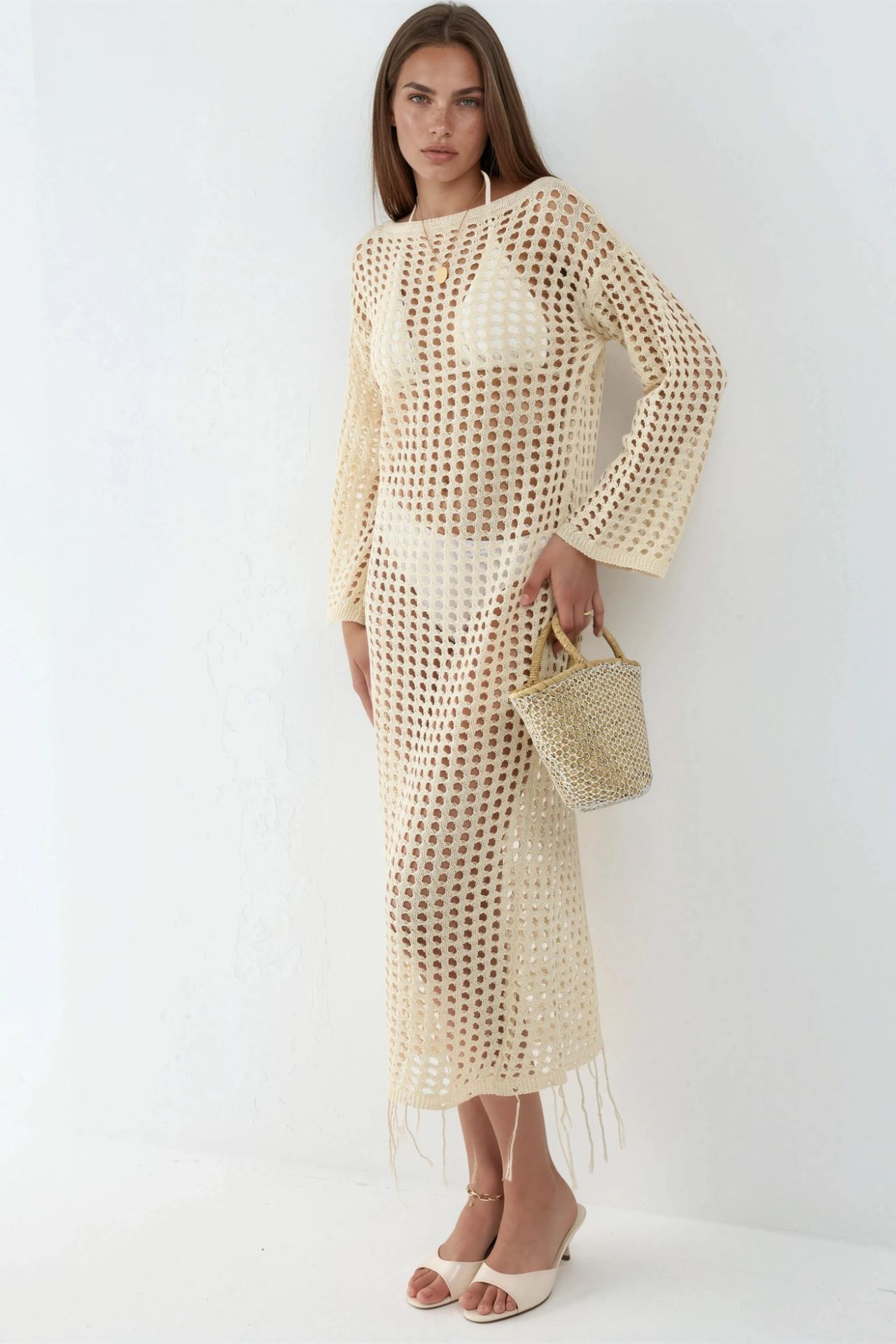 100% Cotton Cut-Out Maxi Knitwear Beach Dress 7
