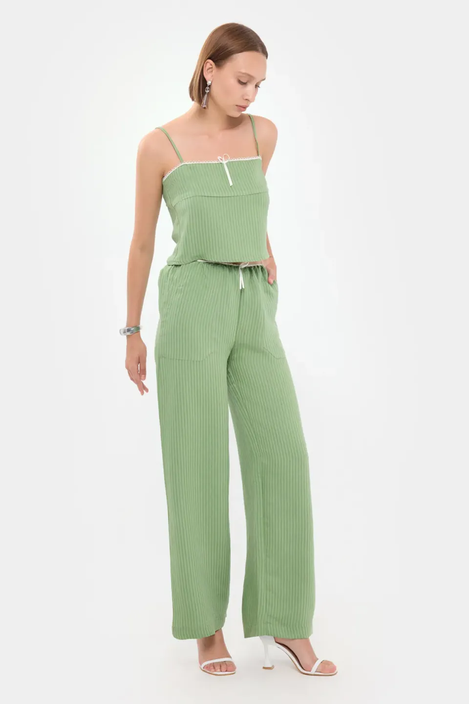 Striped Square Neck Strappy Cropped Pajama Top