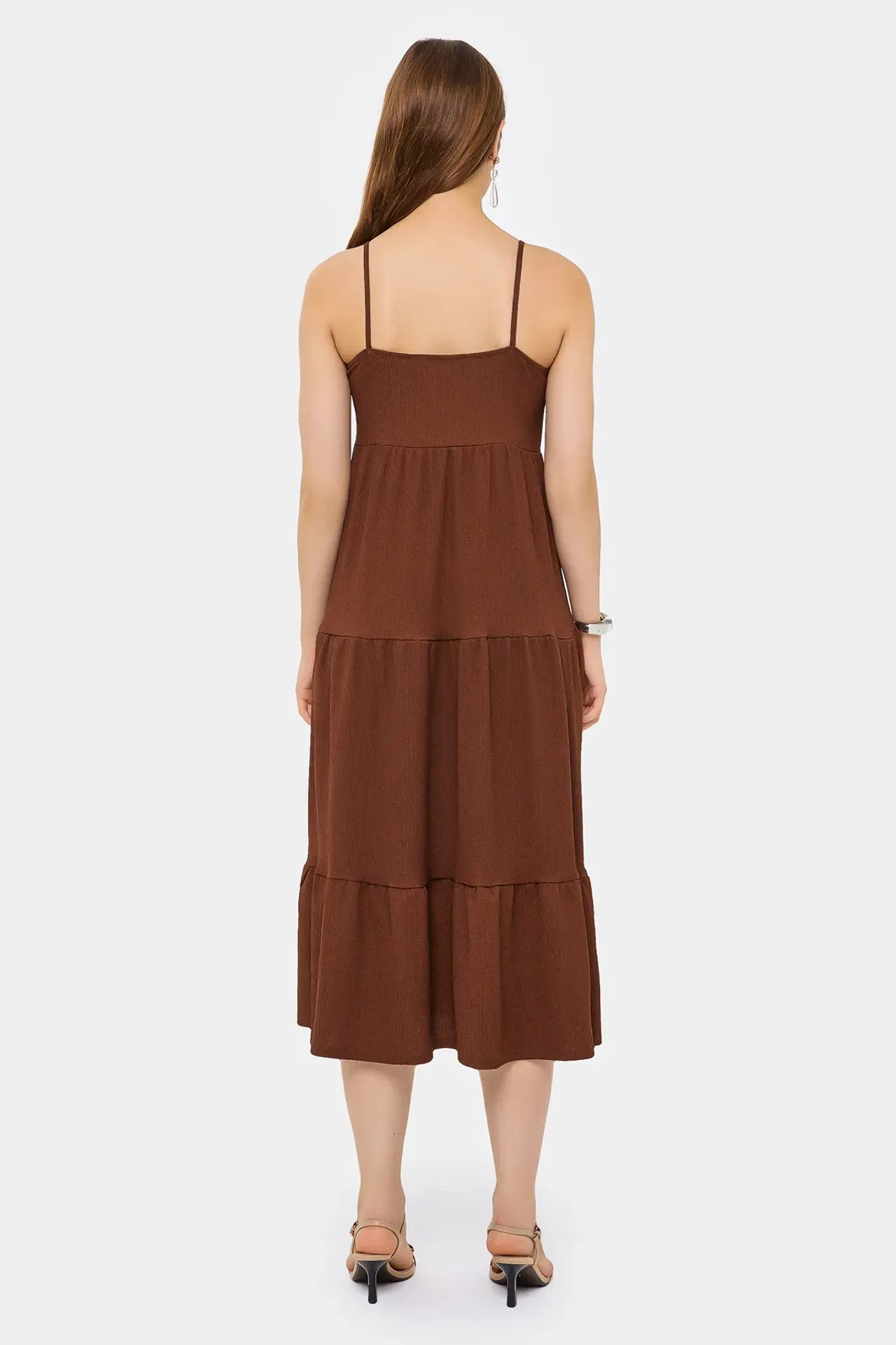 Spaghetti Strap Tiered Midi Dress