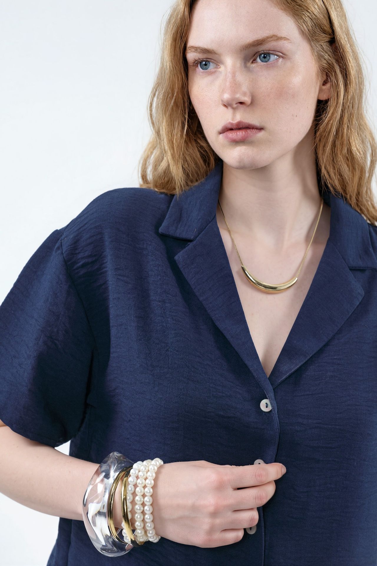 BUSEM Textured Crop Shirt with Button Closure 5