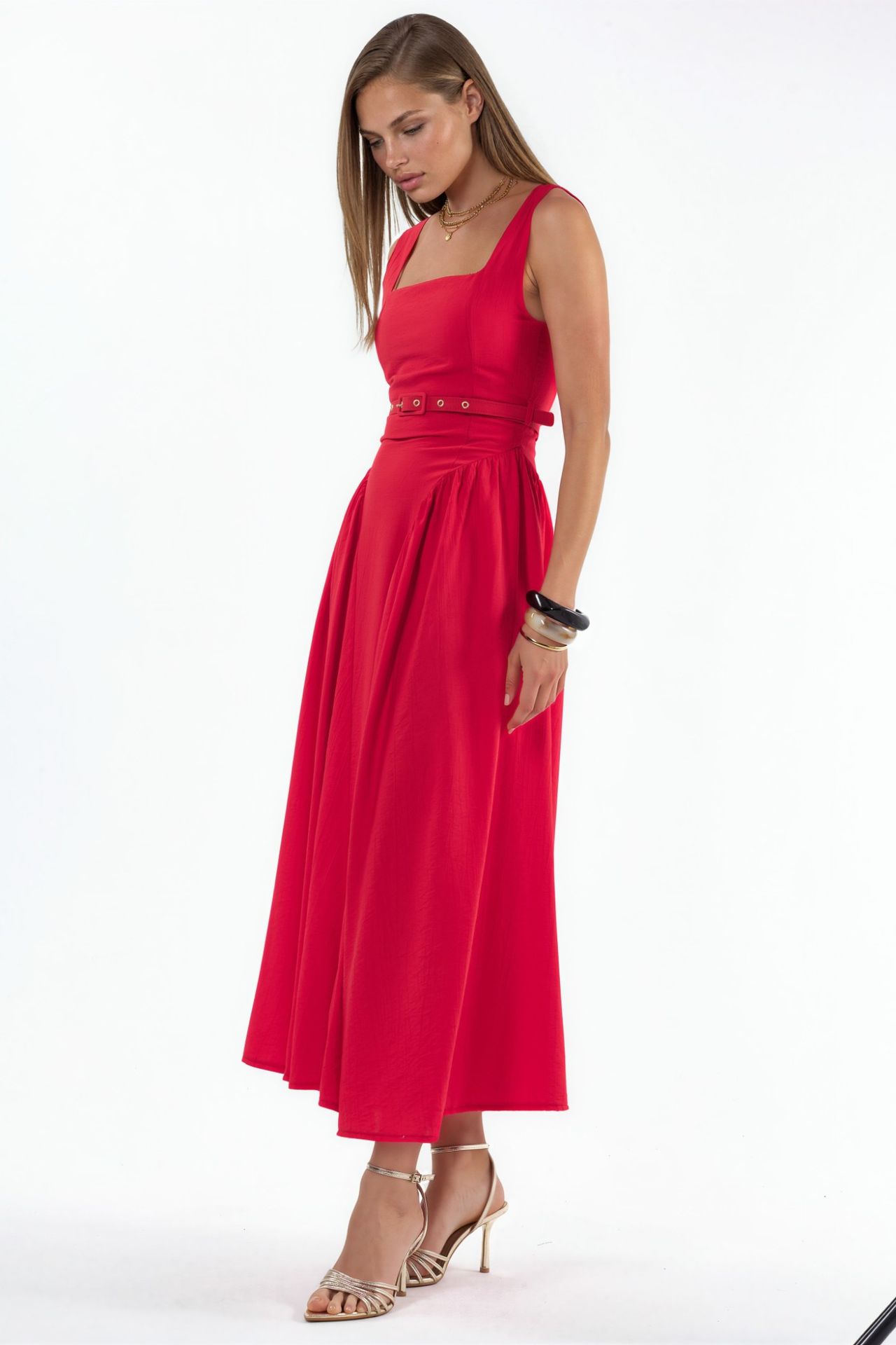 BUSEM Square Collar Belted Midi Dress 5
