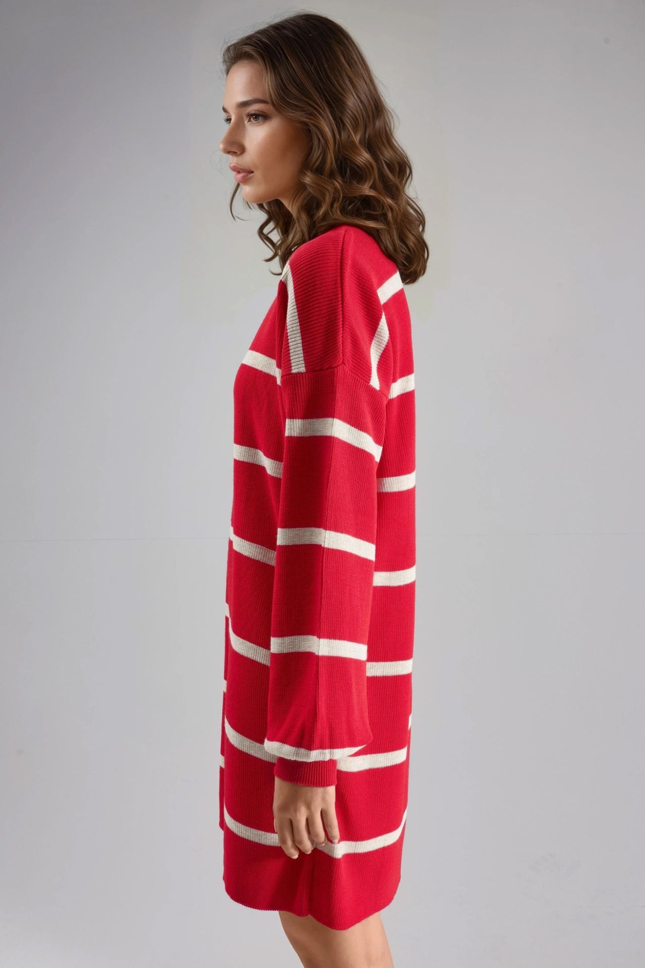 MY FASHION Ribbed Striped Knit Mini Dress with Crew Neck 5
