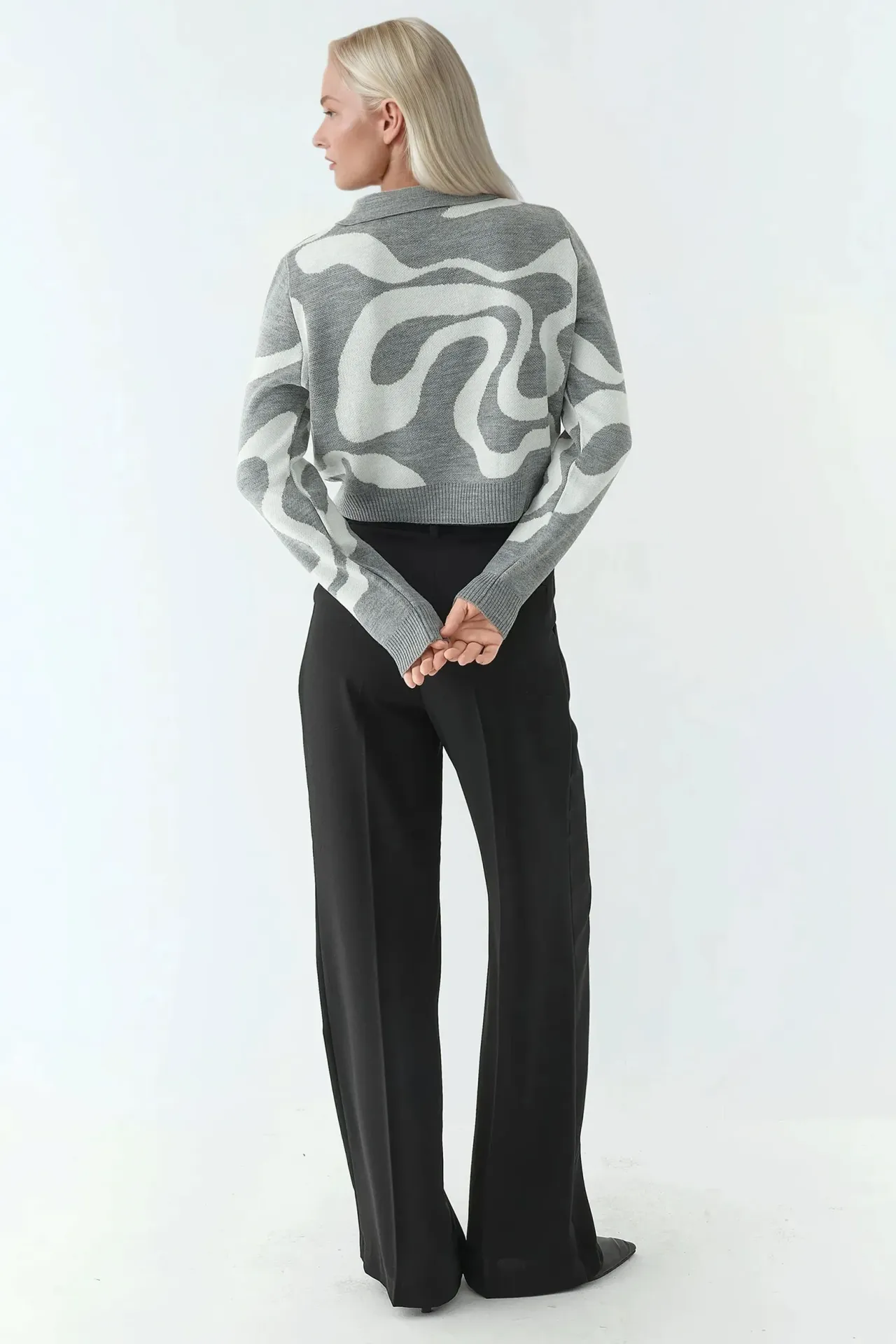 Polo Collar Jacquard Knit Sweater 3
