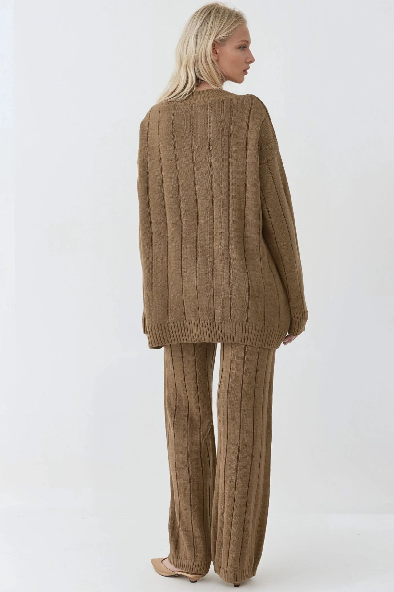 MY FASHION Textured Knit Co-ords with V-Neck Cardigan and Wide Leg Pants 2