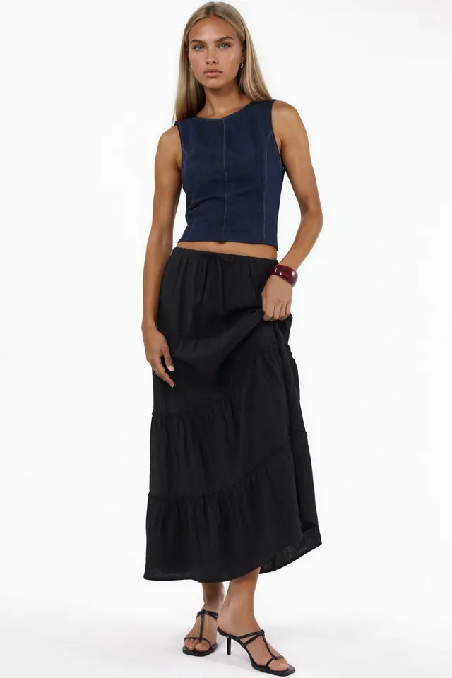 BUSEM High Waist Textured A-Line Maxi Skirt
