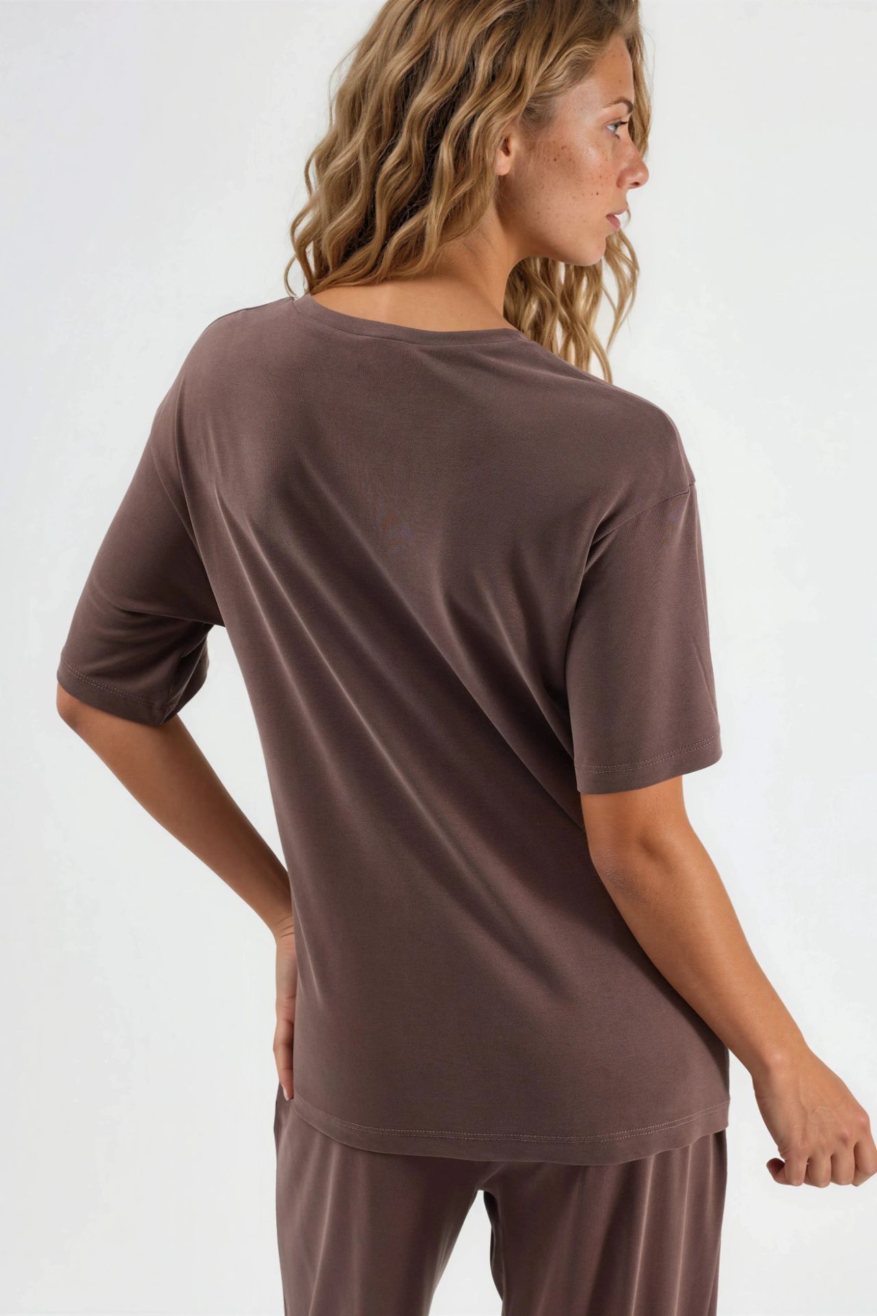 BUSEM Loose Fit Crew Neck Modal Blouse with Tie Detail 3