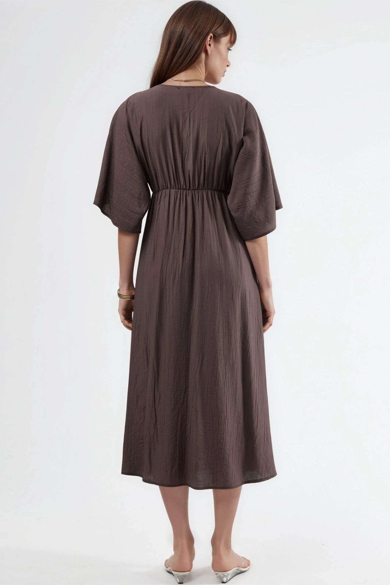 BUSEM V-Neck Midi Wrap Dress with Three Quarter Sleeves 3
