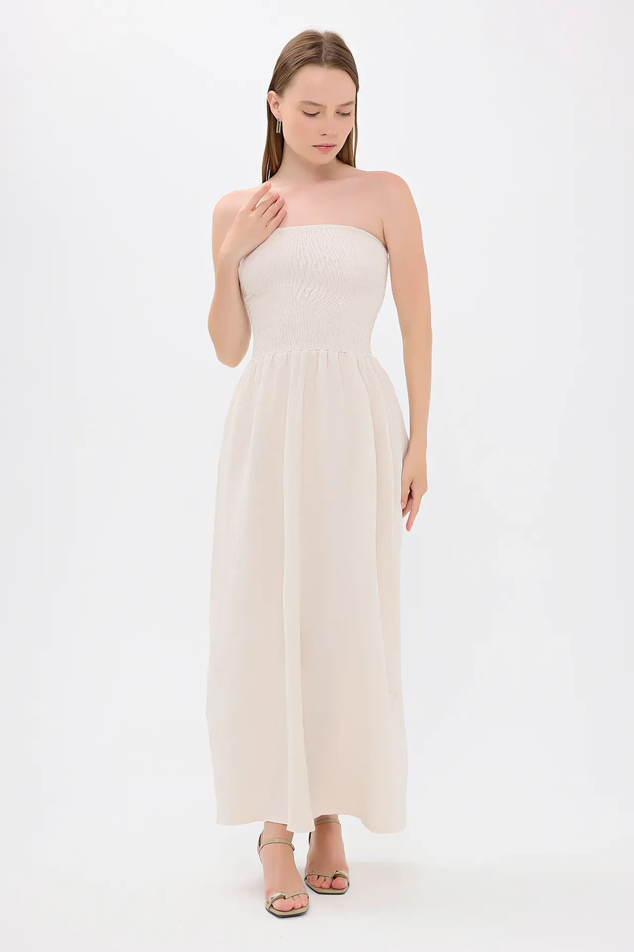 Strapless Smocked Maxi Dress