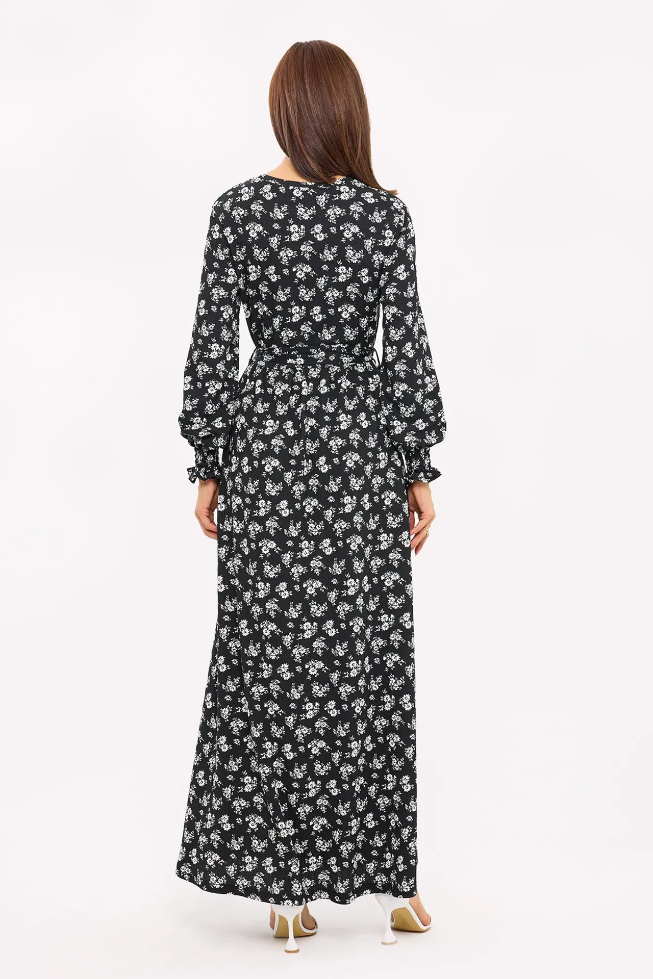 Floral Maxi Dress with Long Sleeves and Tie-Side