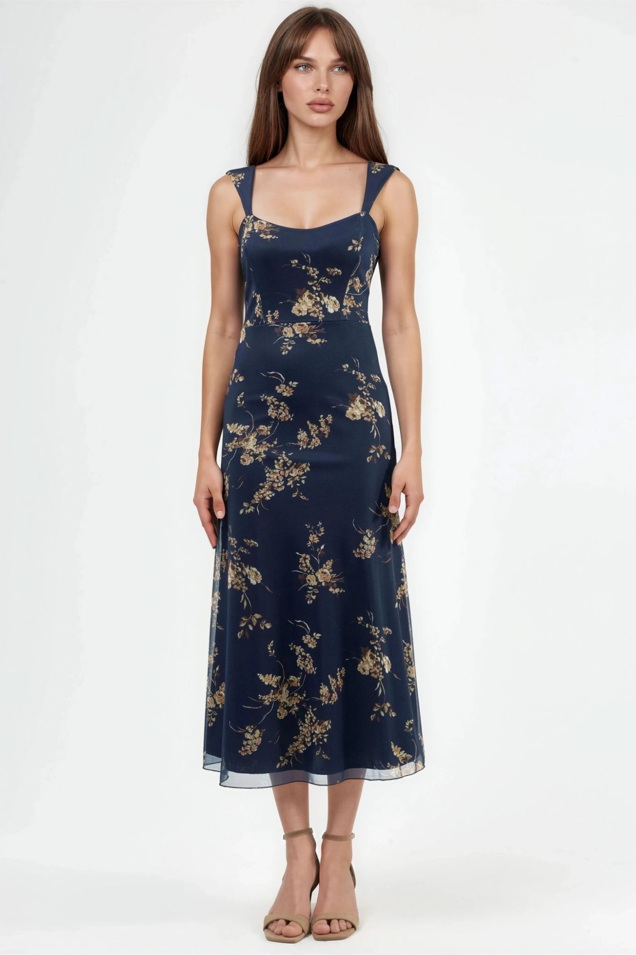 Floral Midi Dress with Heart Collar