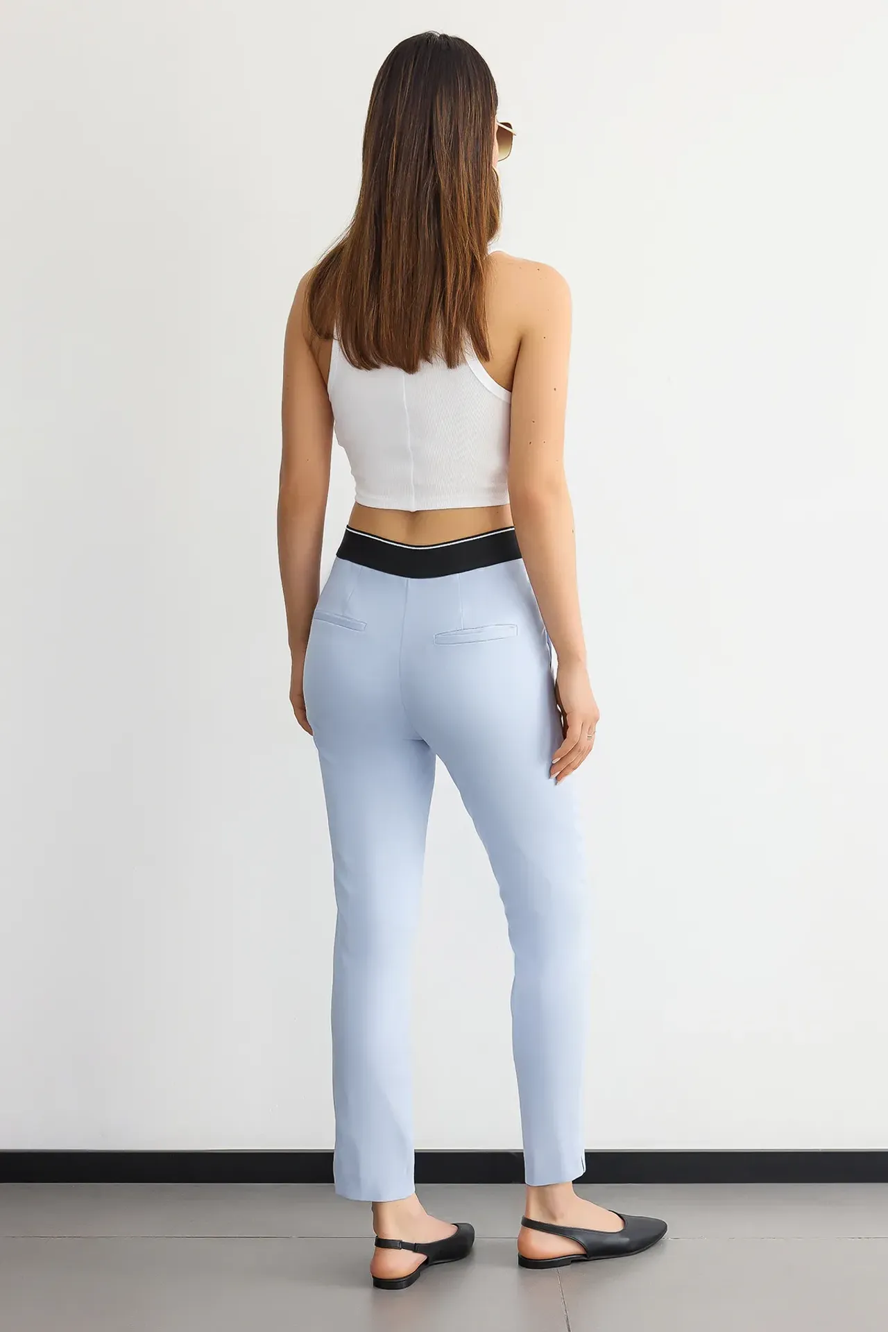 High-Waist Slim Fit Trousers with Belt Detail
