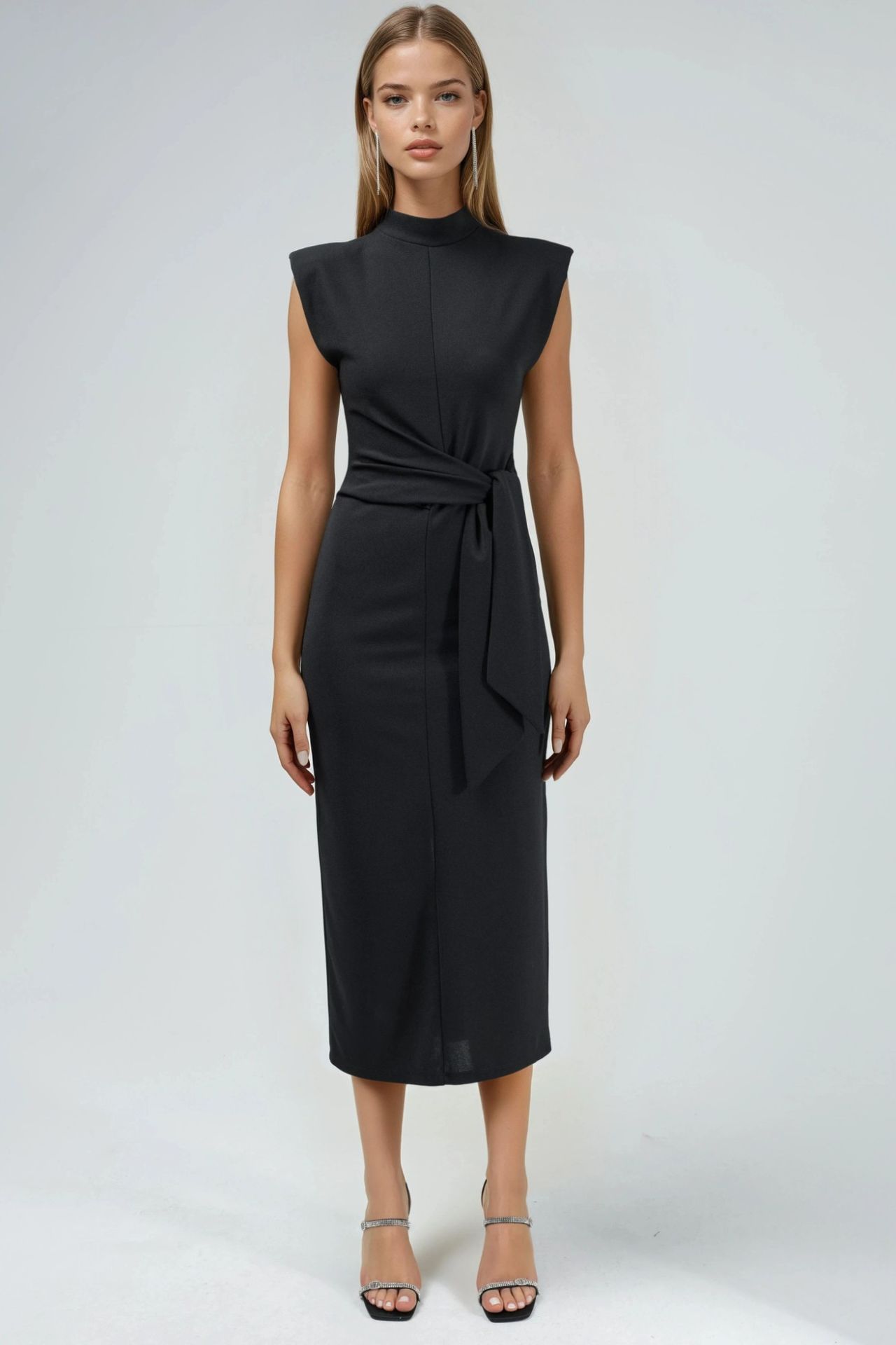 BUSEM Sleeveless Fitted Midi Dress With Tie Detail 1
