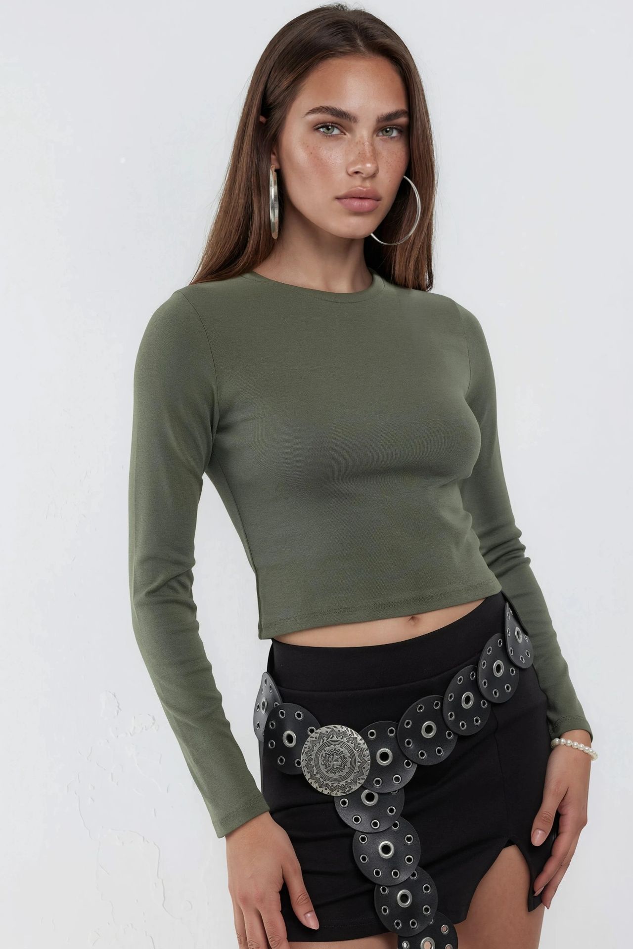 BUSEM Bisiklet Yaka Uzun Kollu Crop Üst 2