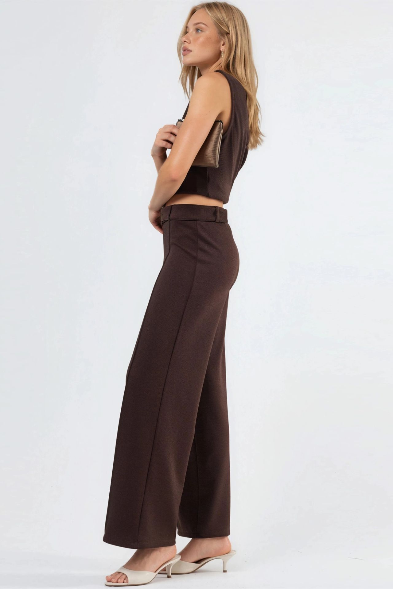 BUSEM High Waist Belted Straight Leg Pants 4