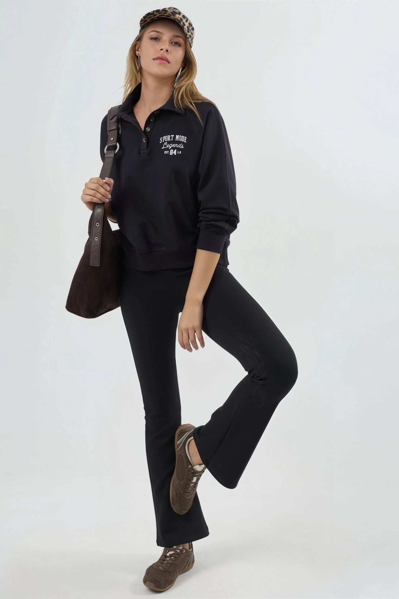 BUSEM Polo Collar Long Sleeve Relaxed Fit Sweatshirt 5