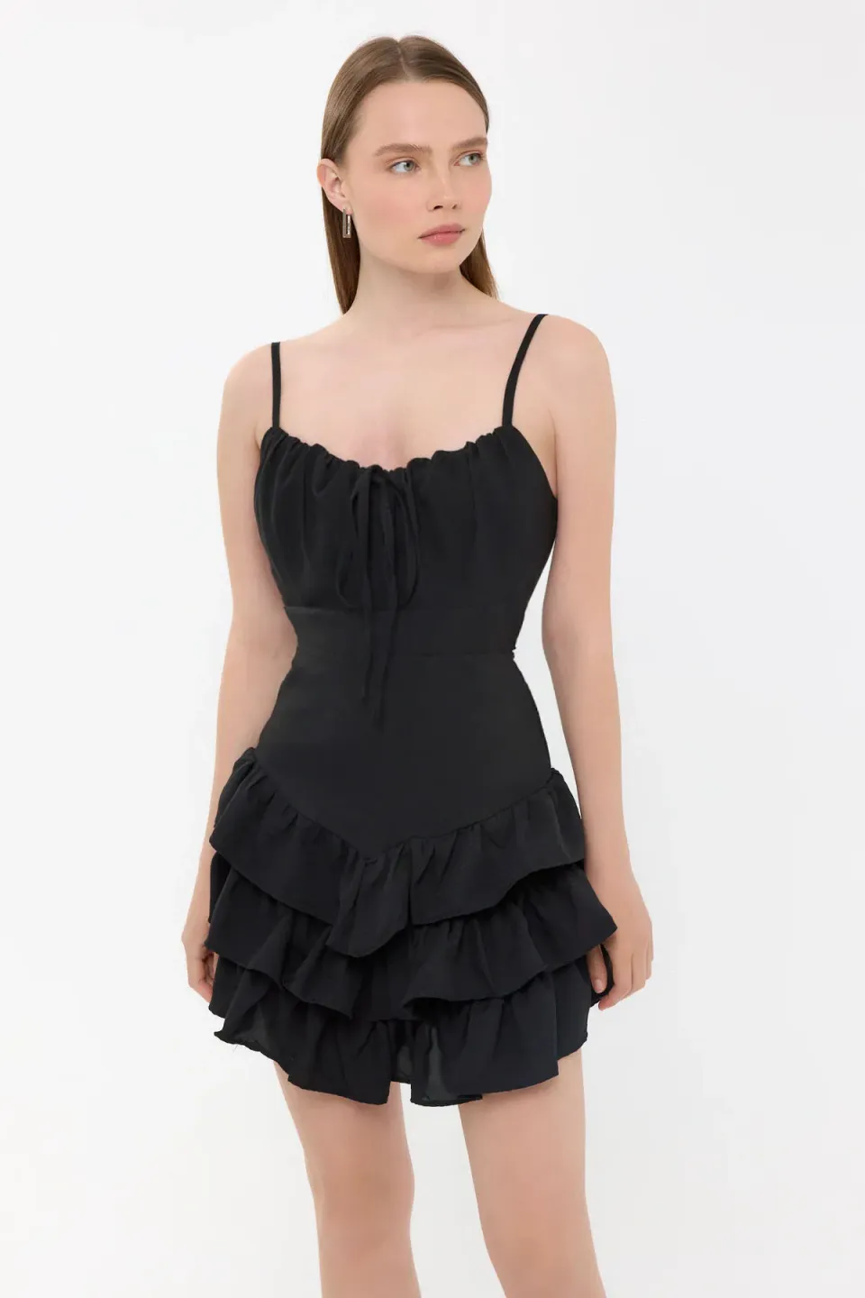Tiered Ruffled Mini Dress with Sweetheart Neckline