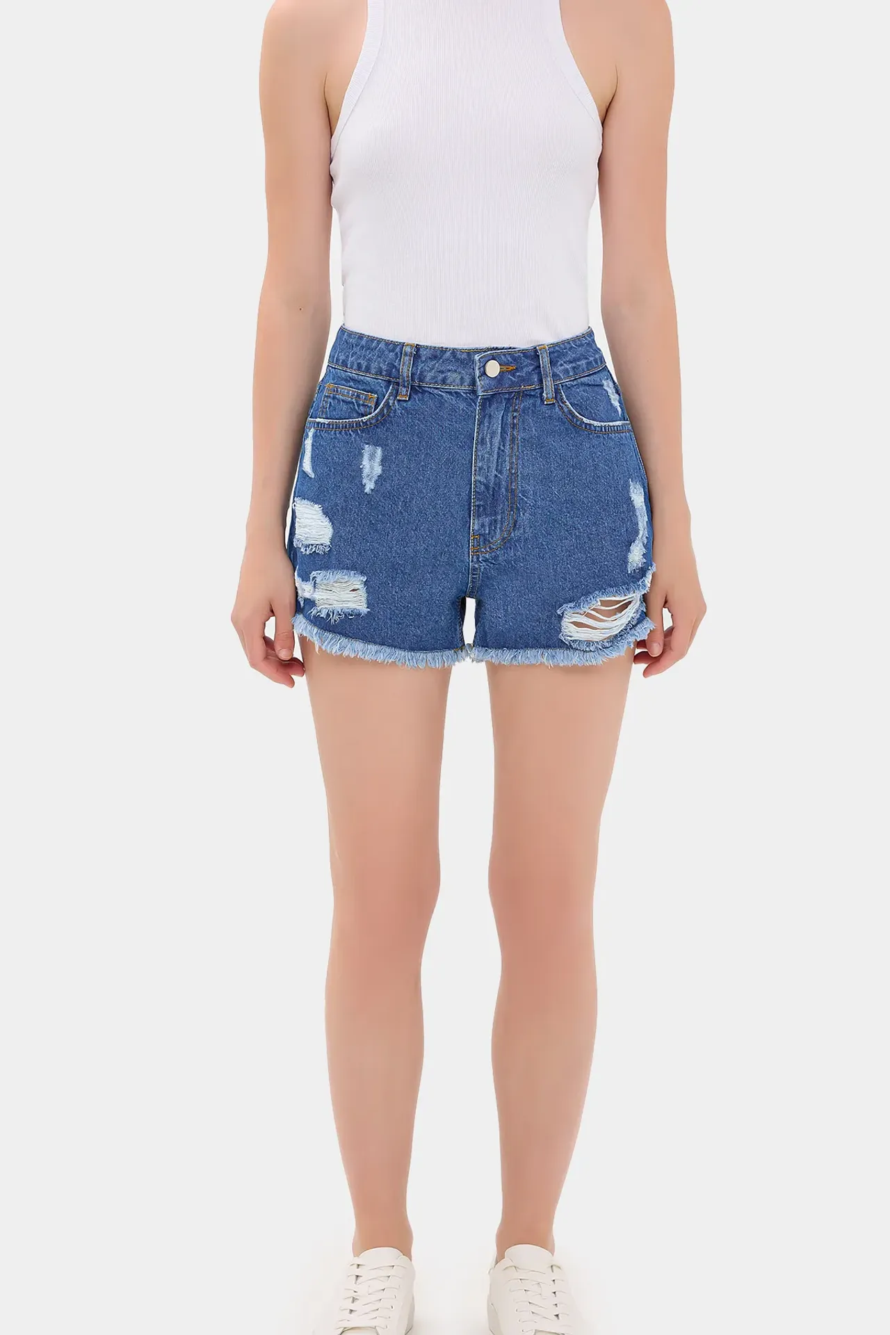 High-Waist Ripped Denim Shorts