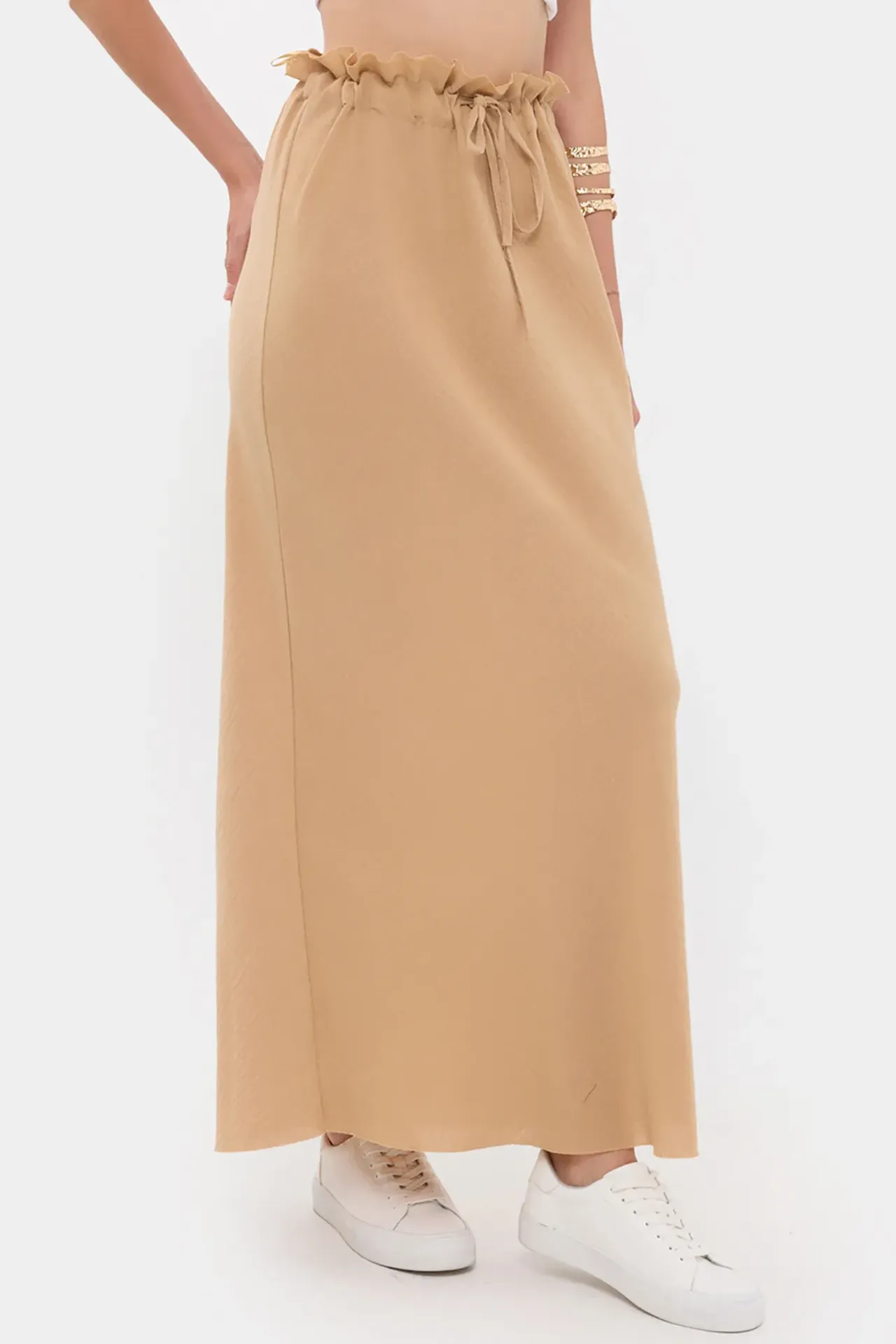 High-Waist Maxi Skirt with Drawstring and Waist Detail