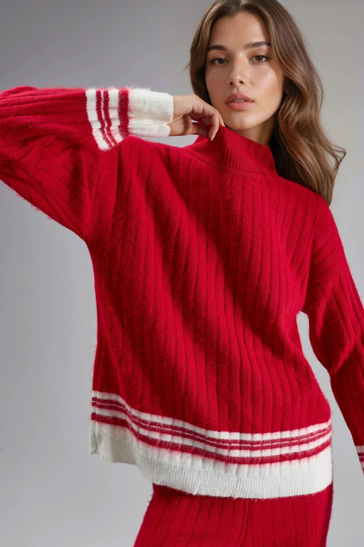 MY FASHION Striped Ribbed Knit Co-Ord Set with Half Turtleneck 5