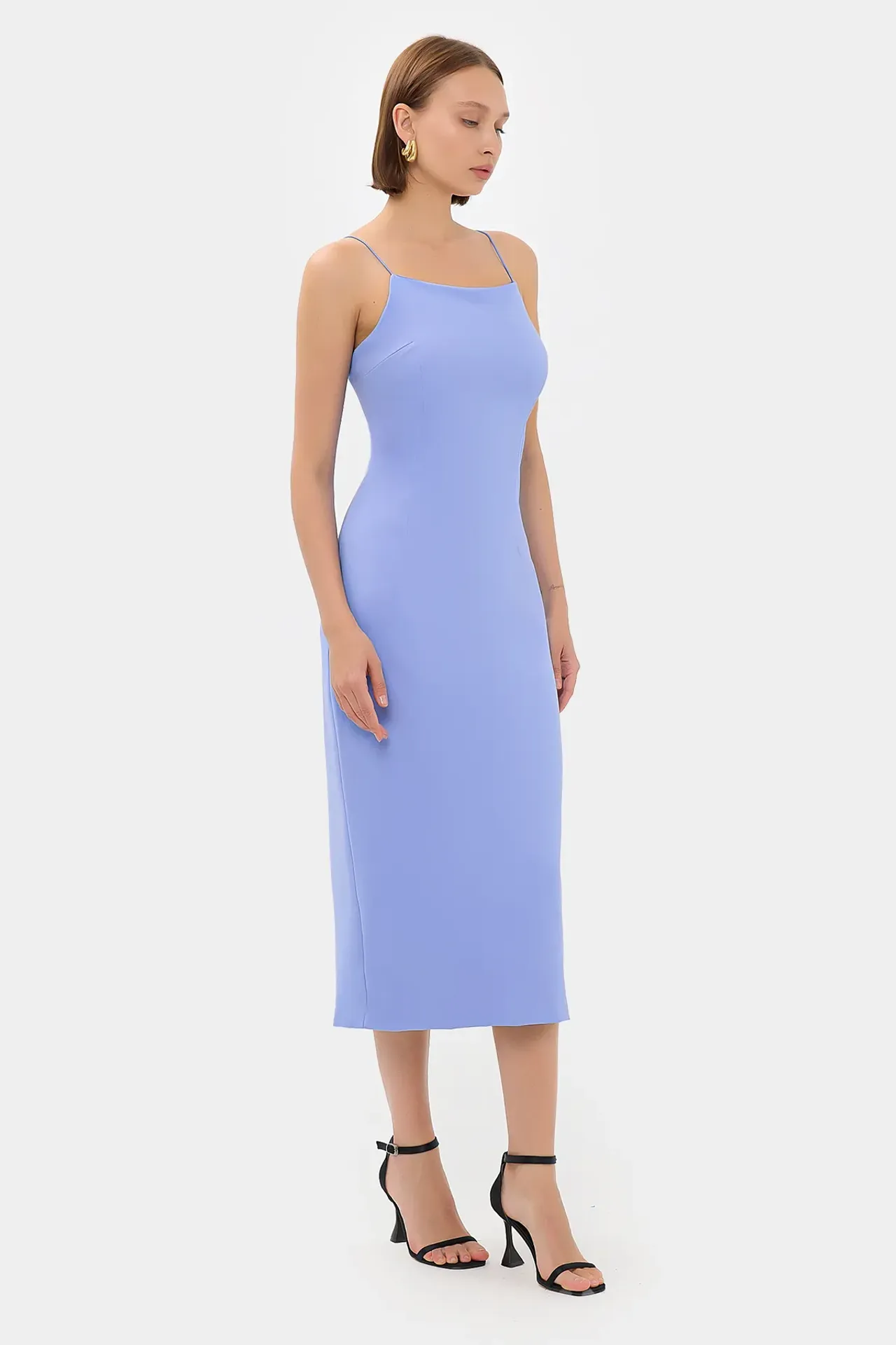 Solid Spaghetti-Strap Midi Dress with Slit