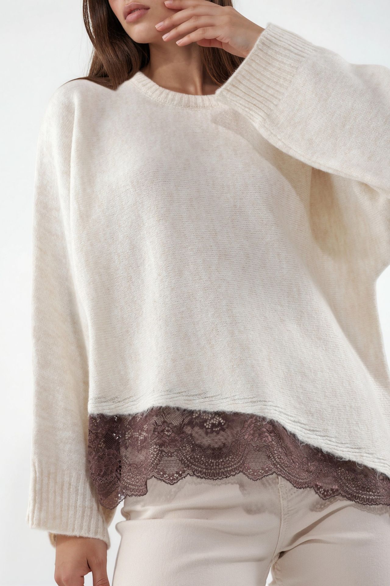 Women's solid crew neck knit sweater 6