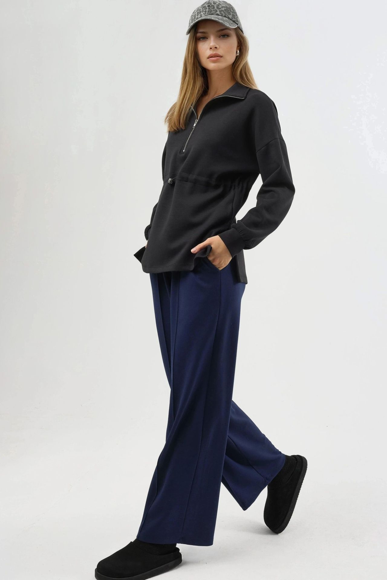 BUSEM Zipper Collar Sweatshirt with Adjustable Waist 4