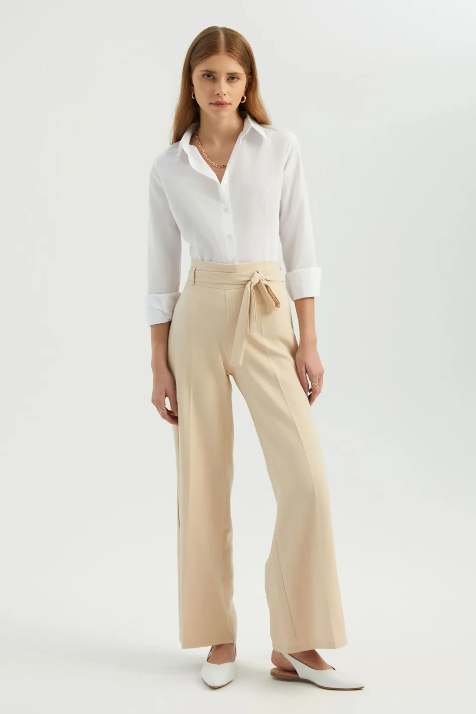High Waist Wide Leg Trousers with a Belt