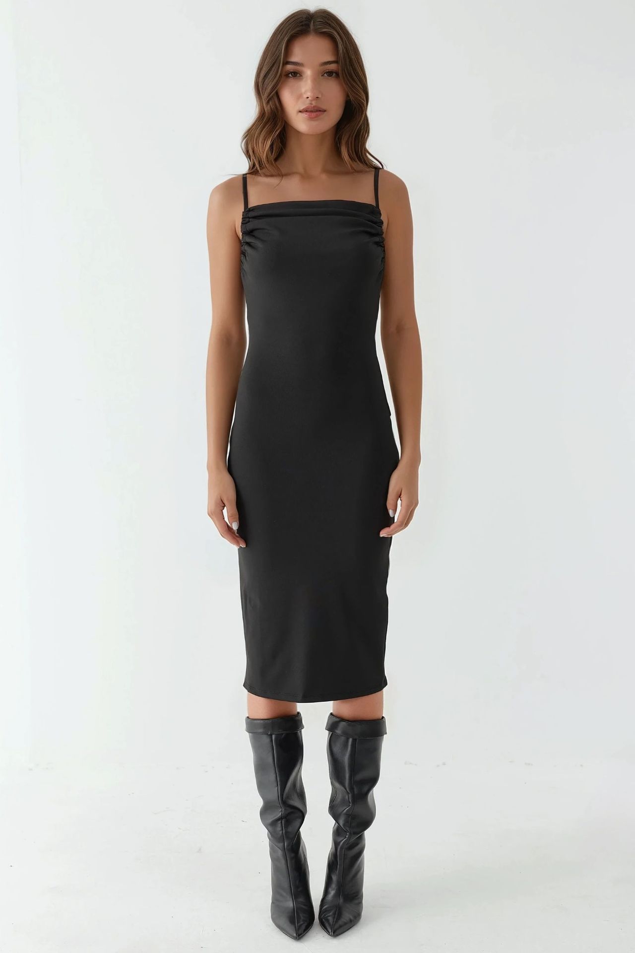 Cowl Neck Bodycon Midi Dress  1