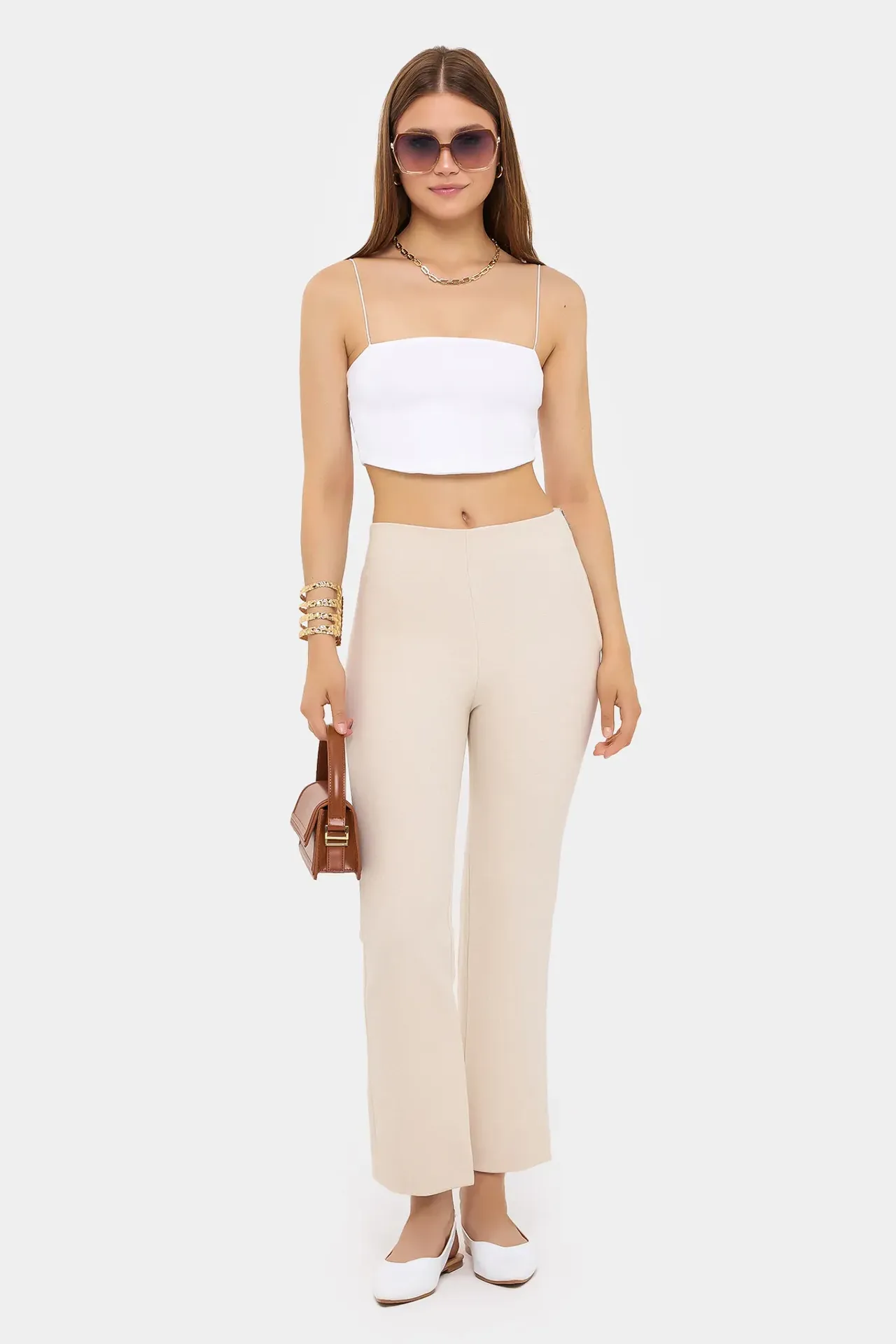 High-Waist Straight-Leg Trousers with Zip Detail